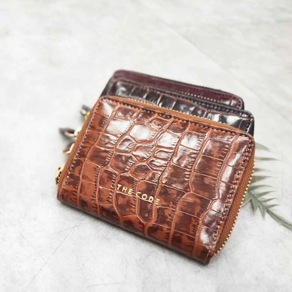 Portafoglio/Portacarte In Vera Pelle Stampa Cocco