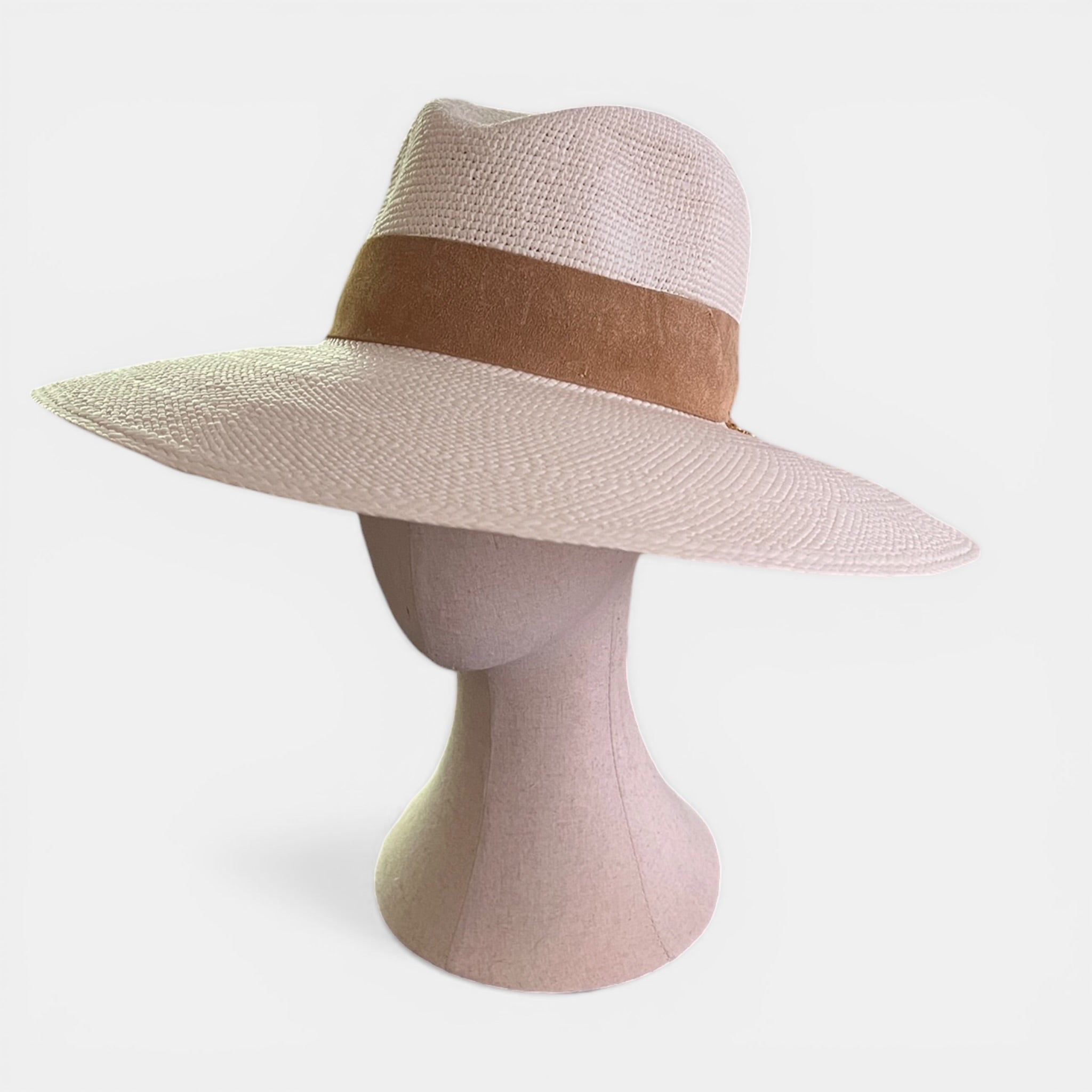 Cappello Donna Panama Originale in Paglia Toquilla Ala Larga Con Nastro In Suede - Cappelleria Bacca