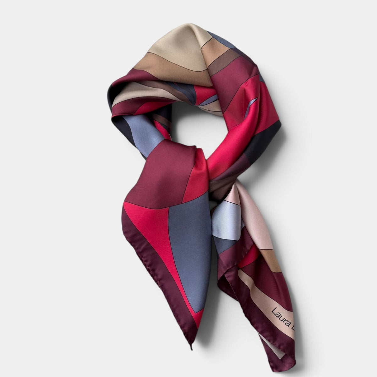 Foulard Laura Biagiotti in seta 90x90 cm, geometrico, variante bordeaux