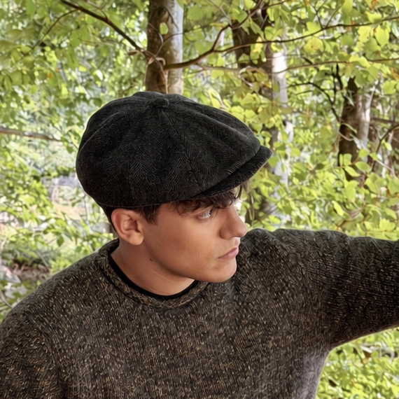 Coppola Irlandese In Tessuto 100% Cashmere Spinato Grigio -Alfonso D'Este - Cappelleria Bacca