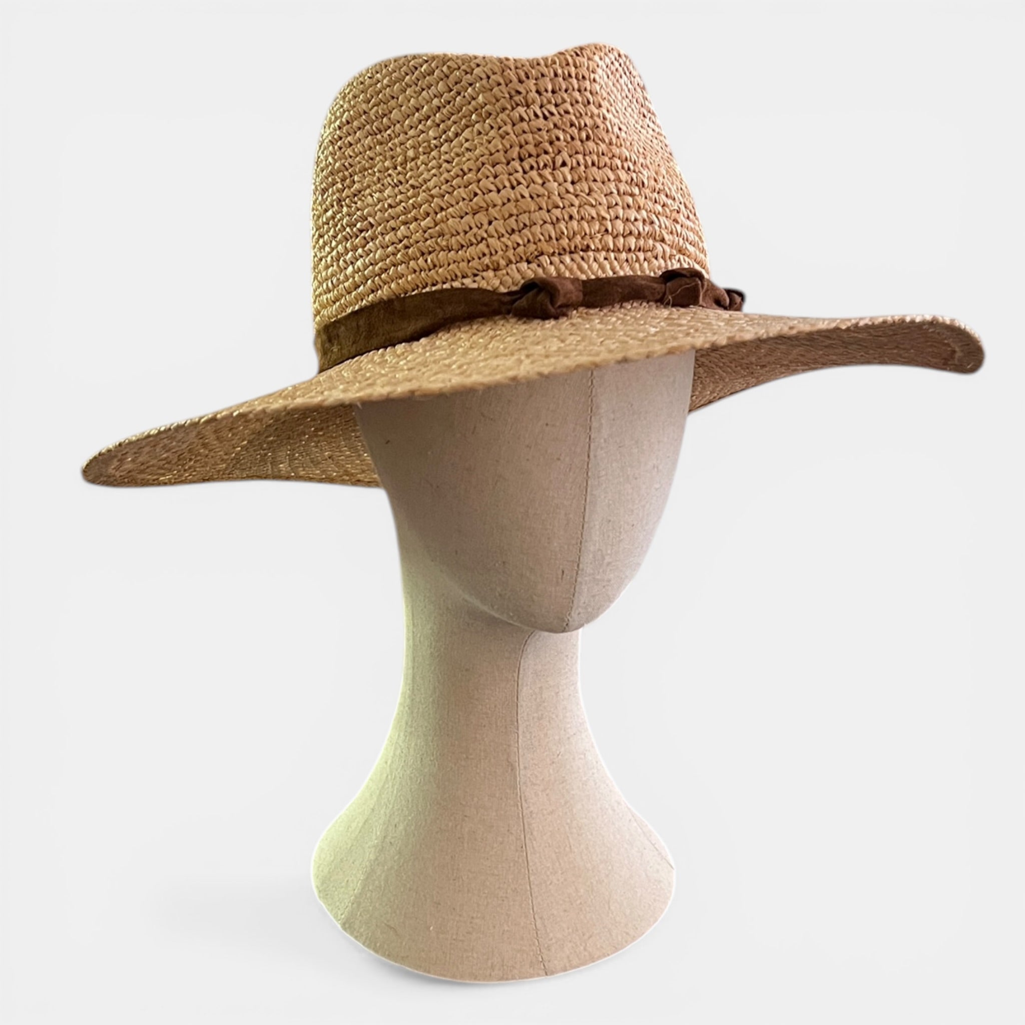 Cappello Donna in Paglia Ala Larga Pieghevole Con Nastro In Suede - Cappelleria Bacca