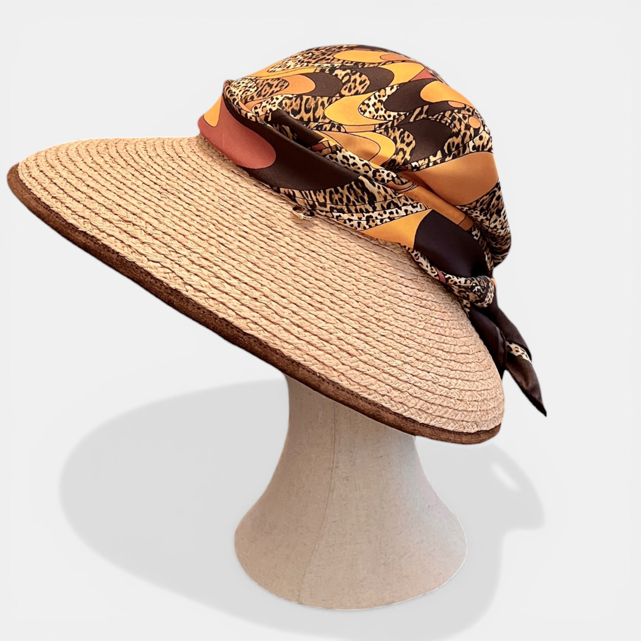 Cappello Visiera Da Donna in Raffia Con Foulard In Seta - Cappelleria Bacca