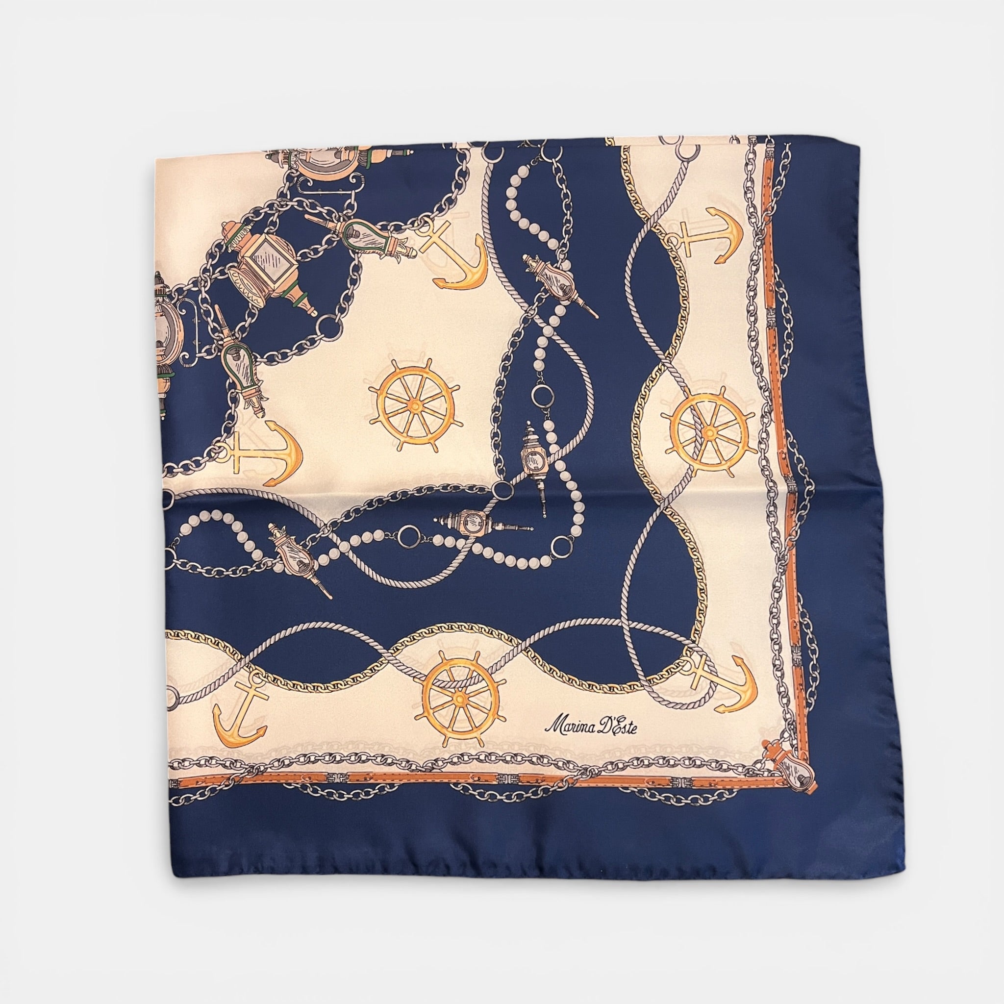 Foulard in Twill di Pura Seta Motivo Nautico 90x90 cm