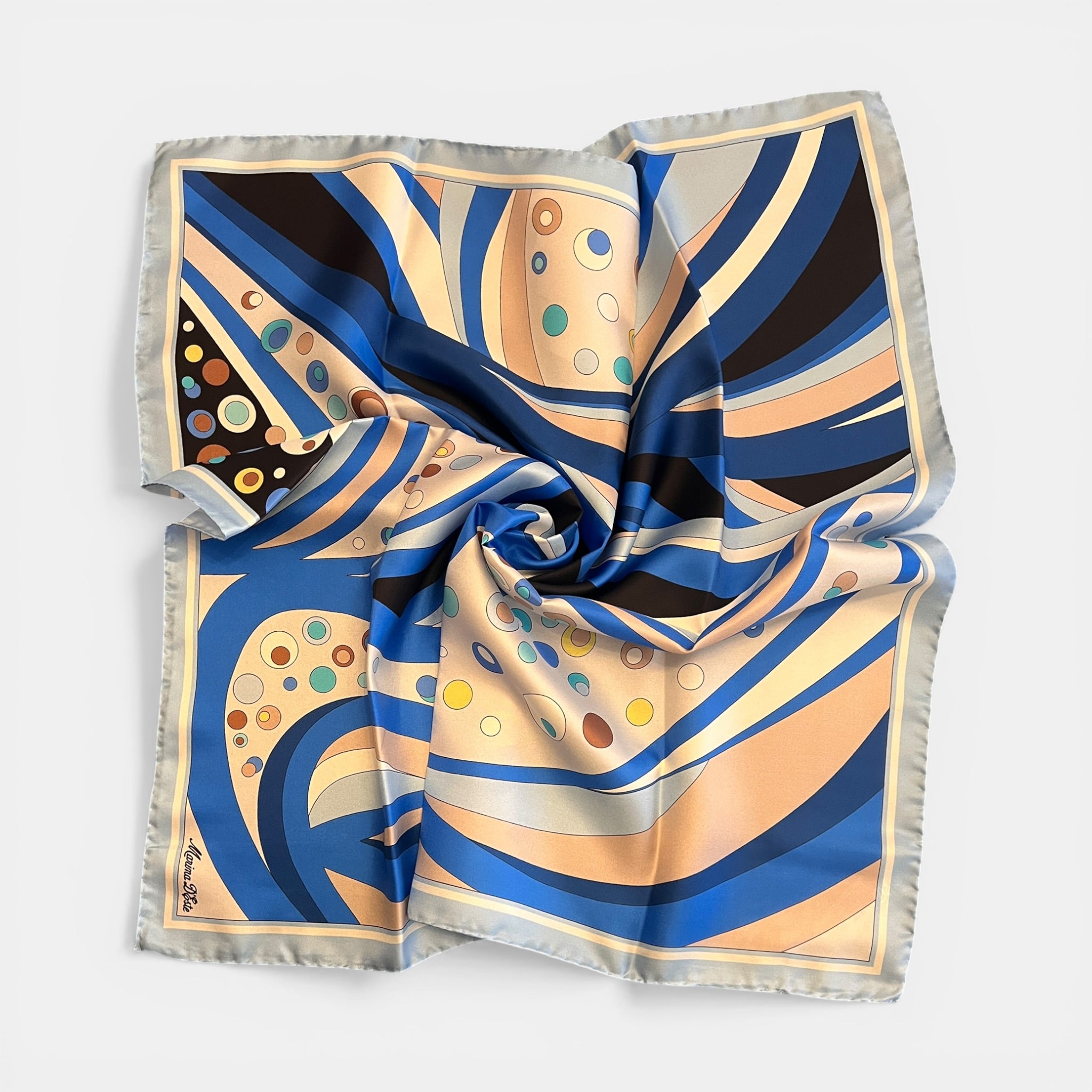 Foulard in Twill di Pura Seta Motivo Fantasia Astratta 70x70 cm