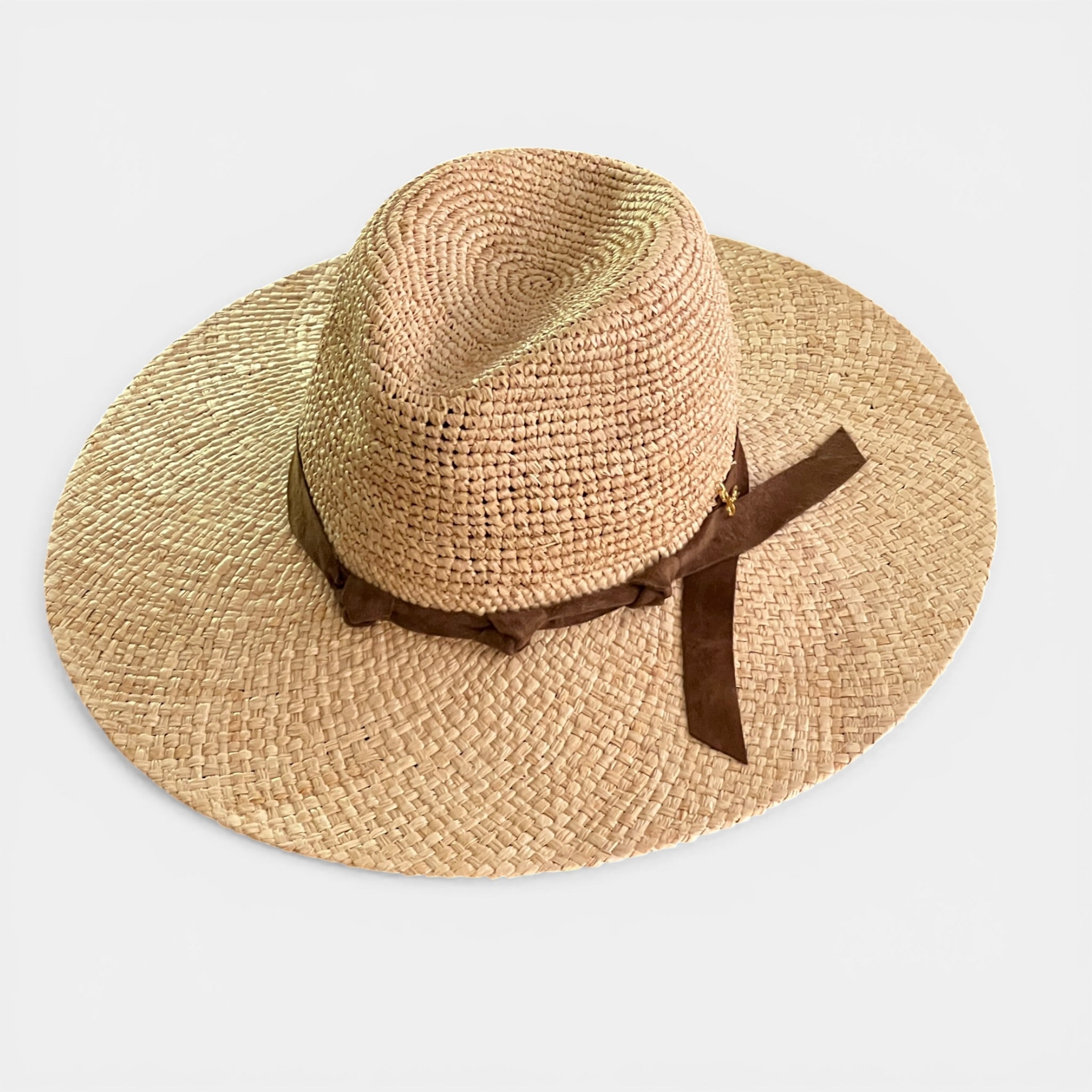 Cappello Donna in Paglia Ala Larga Pieghevole Con Nastro In Suede - Cappelleria Bacca