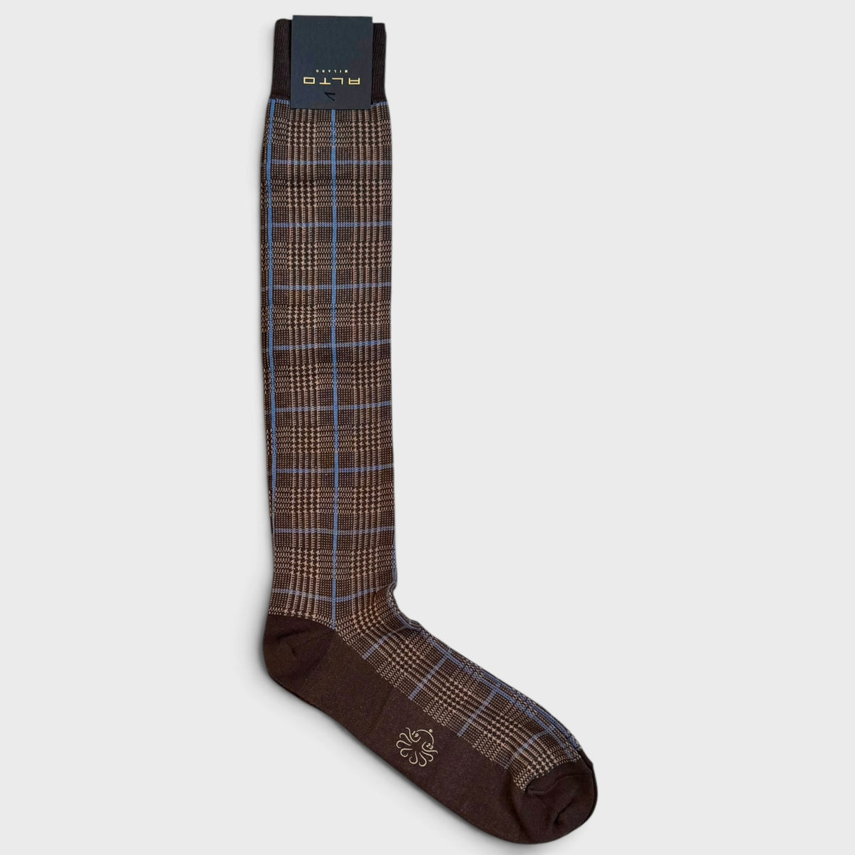 Calzino lungo tartan marrone e blu Alto Milano