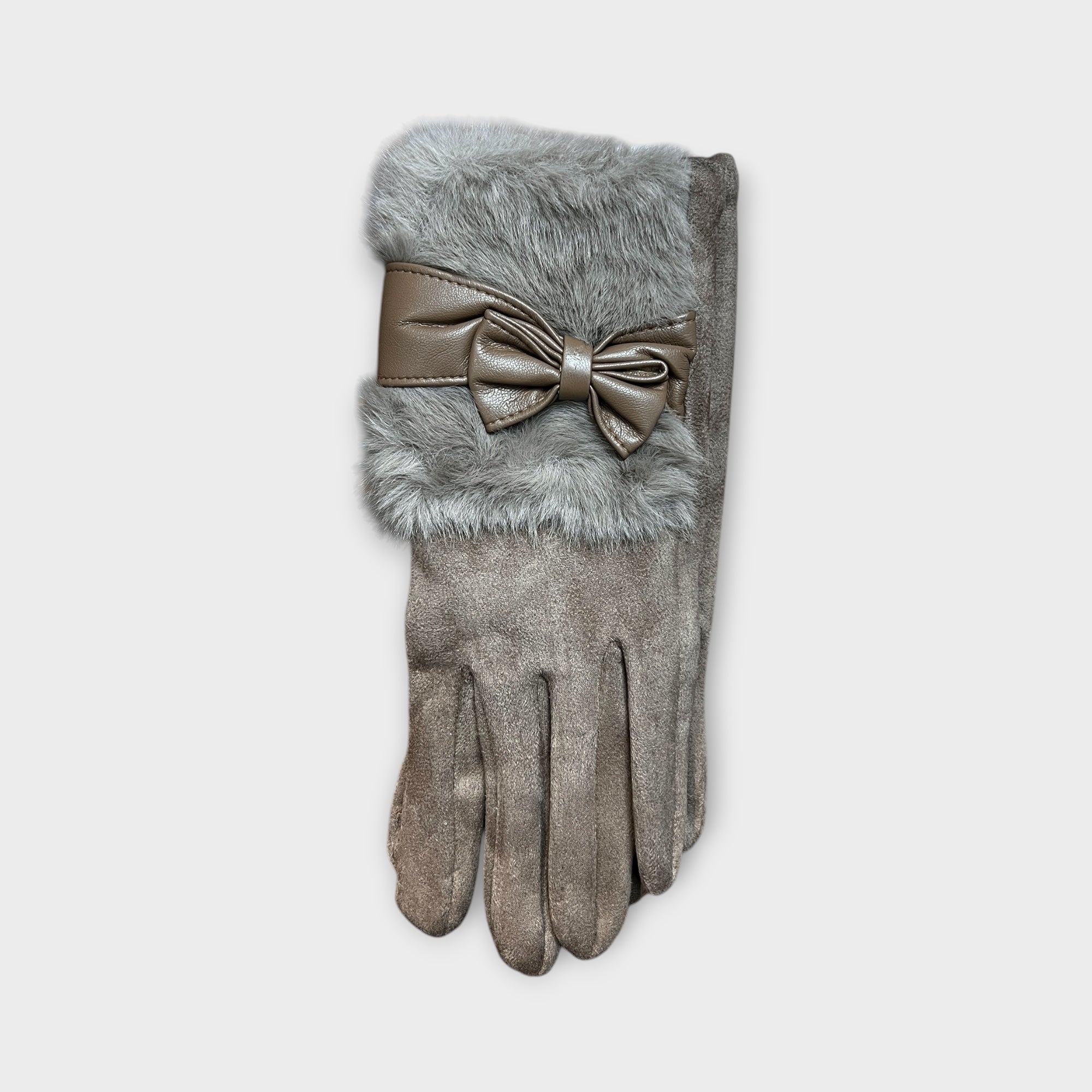 Guanti Donna Touch Screen Con Fiocco e Dettaglio In Pelliccia