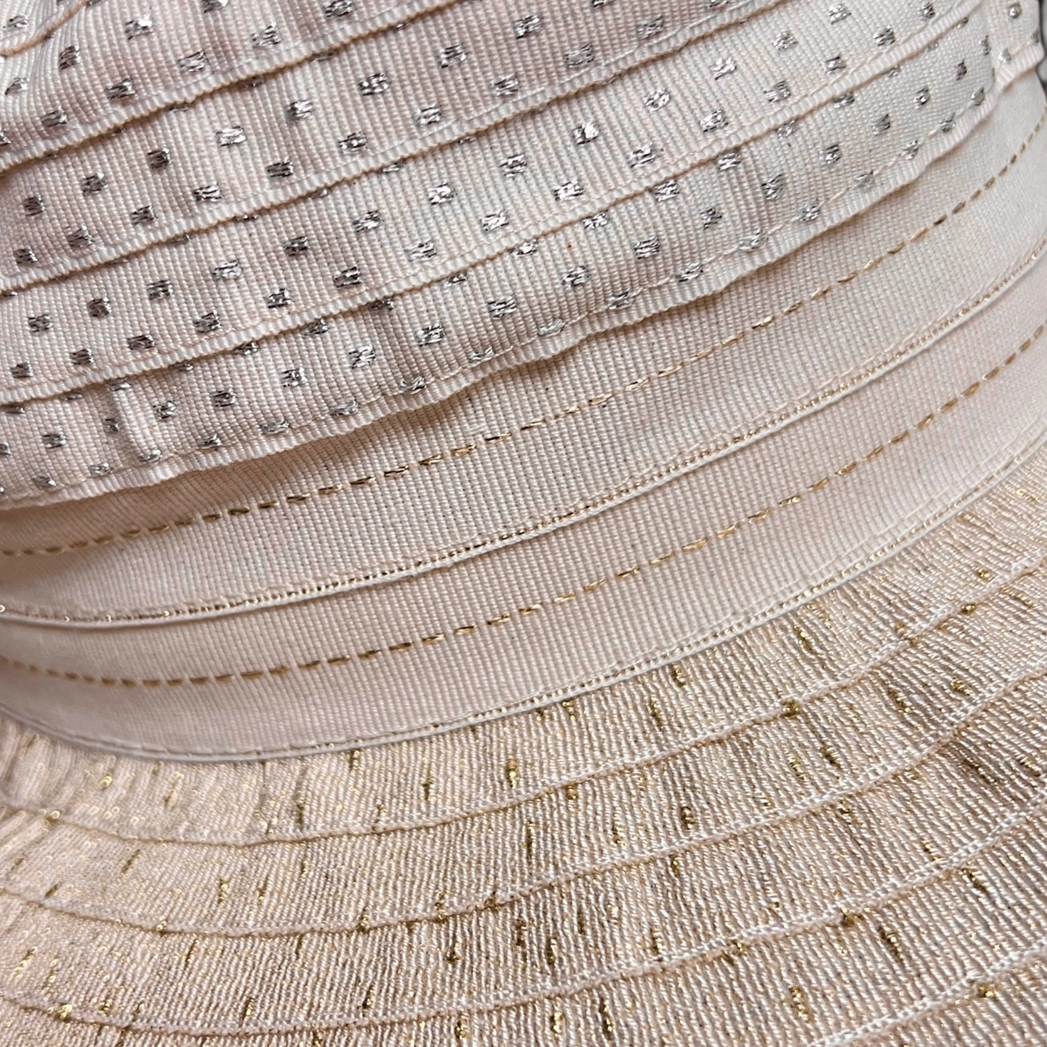 Cappello Donna Estivo In Cotone Beige e Lurex, Pieghevole - Grevi