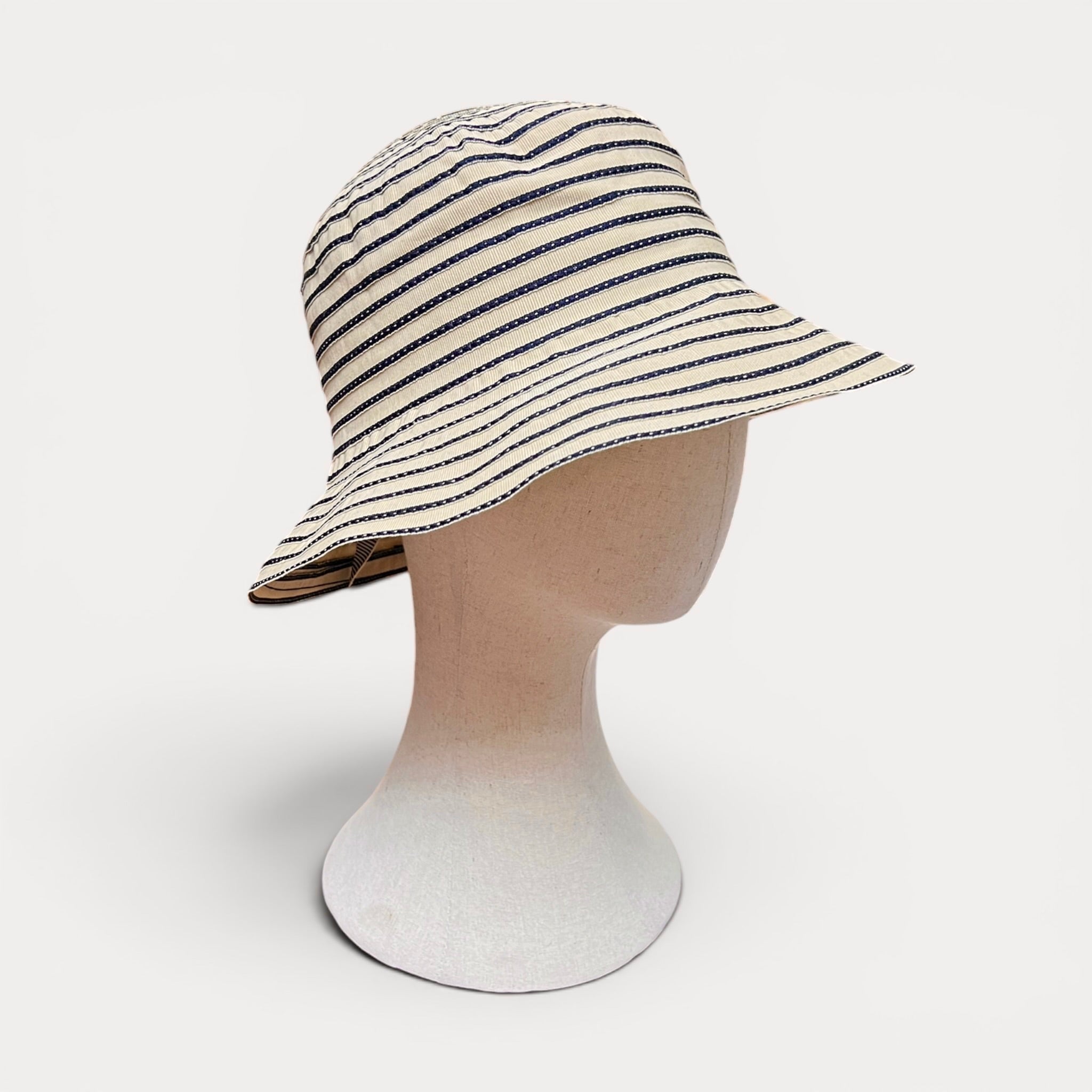 Cappello Donna Estivo In Cotone Beige Righe Nere - Grevi