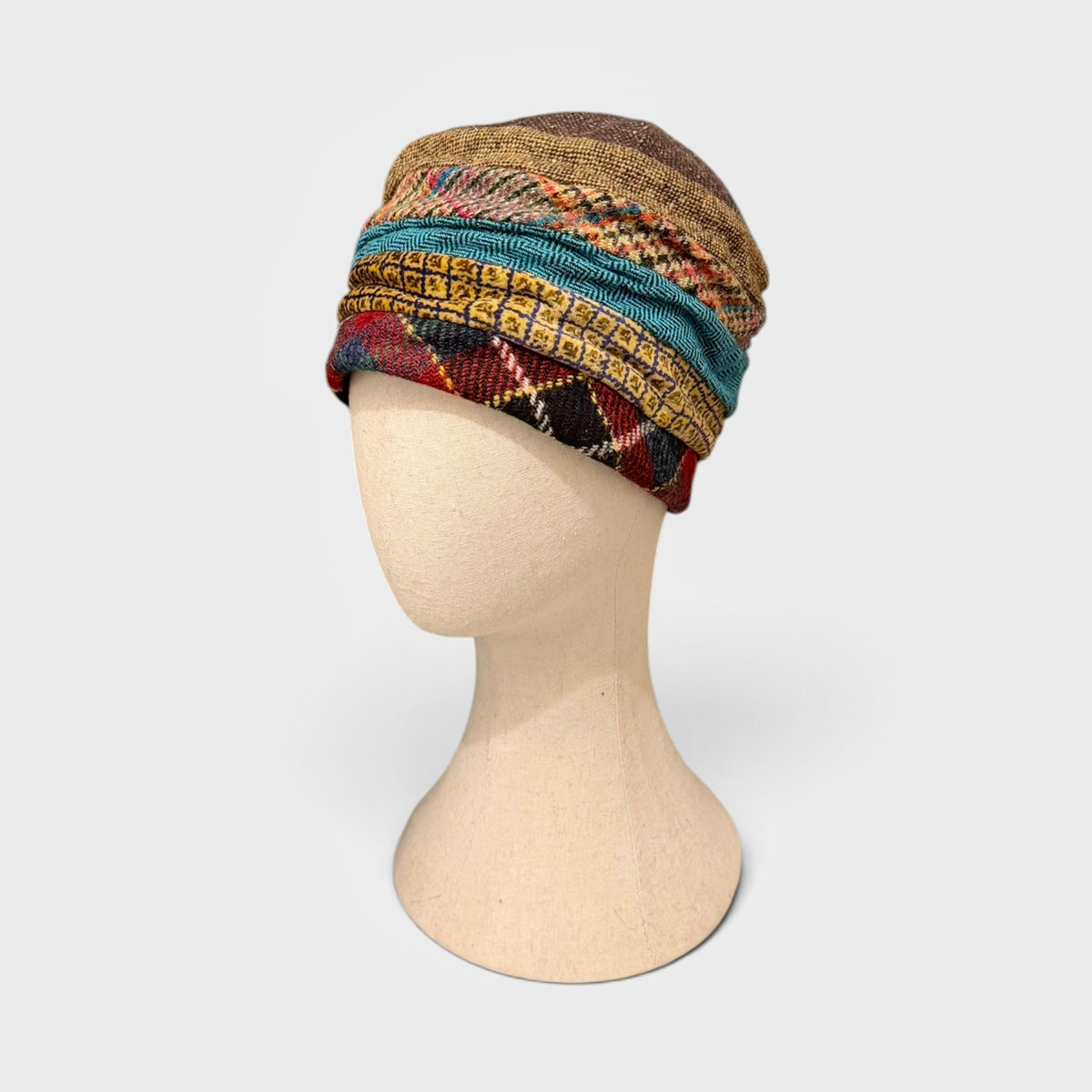 Cappellino Toque Donna Invernale In Lana E Velluto Marrone e Multicolor  - Pieghevole - Grevi