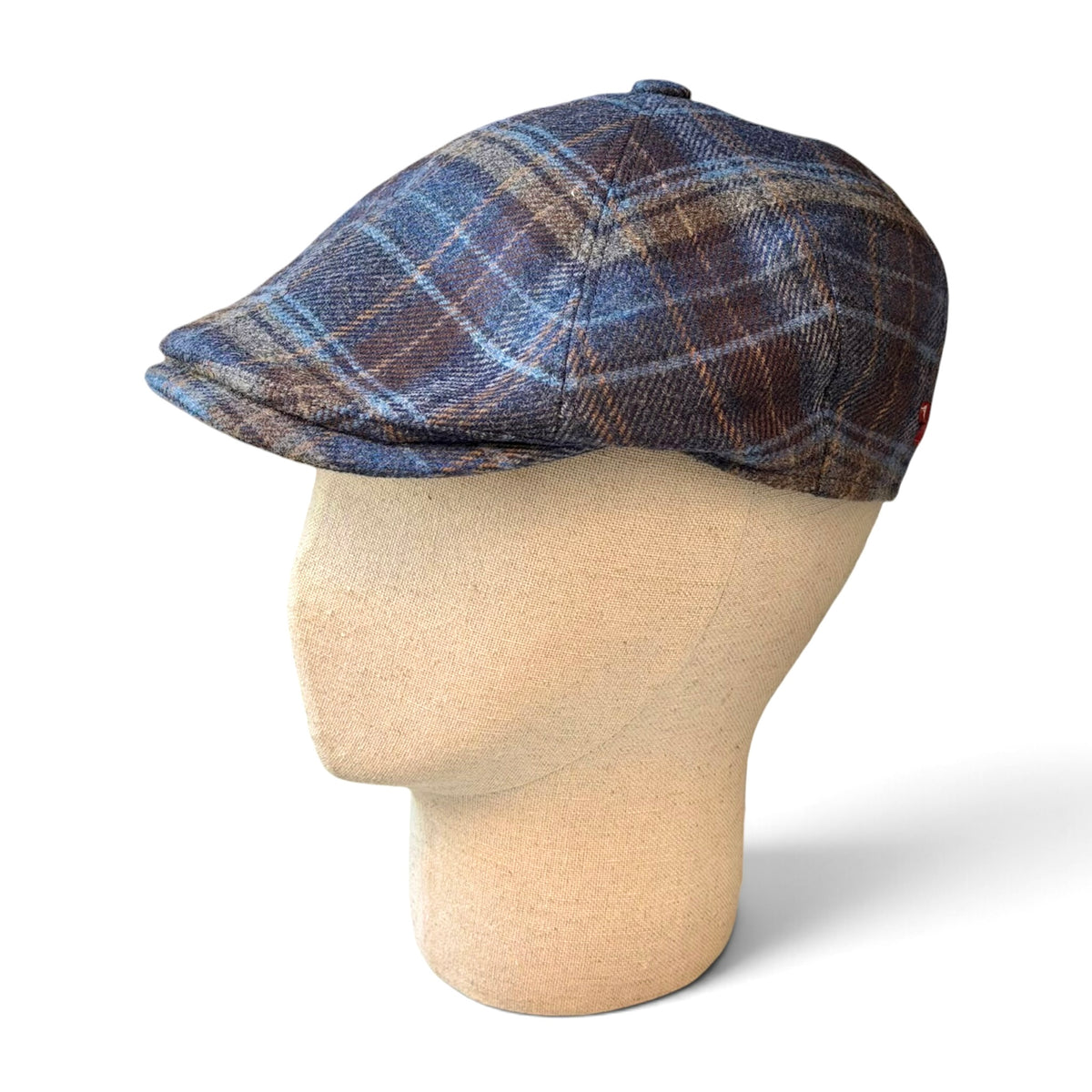 Coppola Irlandese 6 Spicchi In Tessuto Di Lana Motivo Tartan Blu/Marrone - Alfonso D'Este