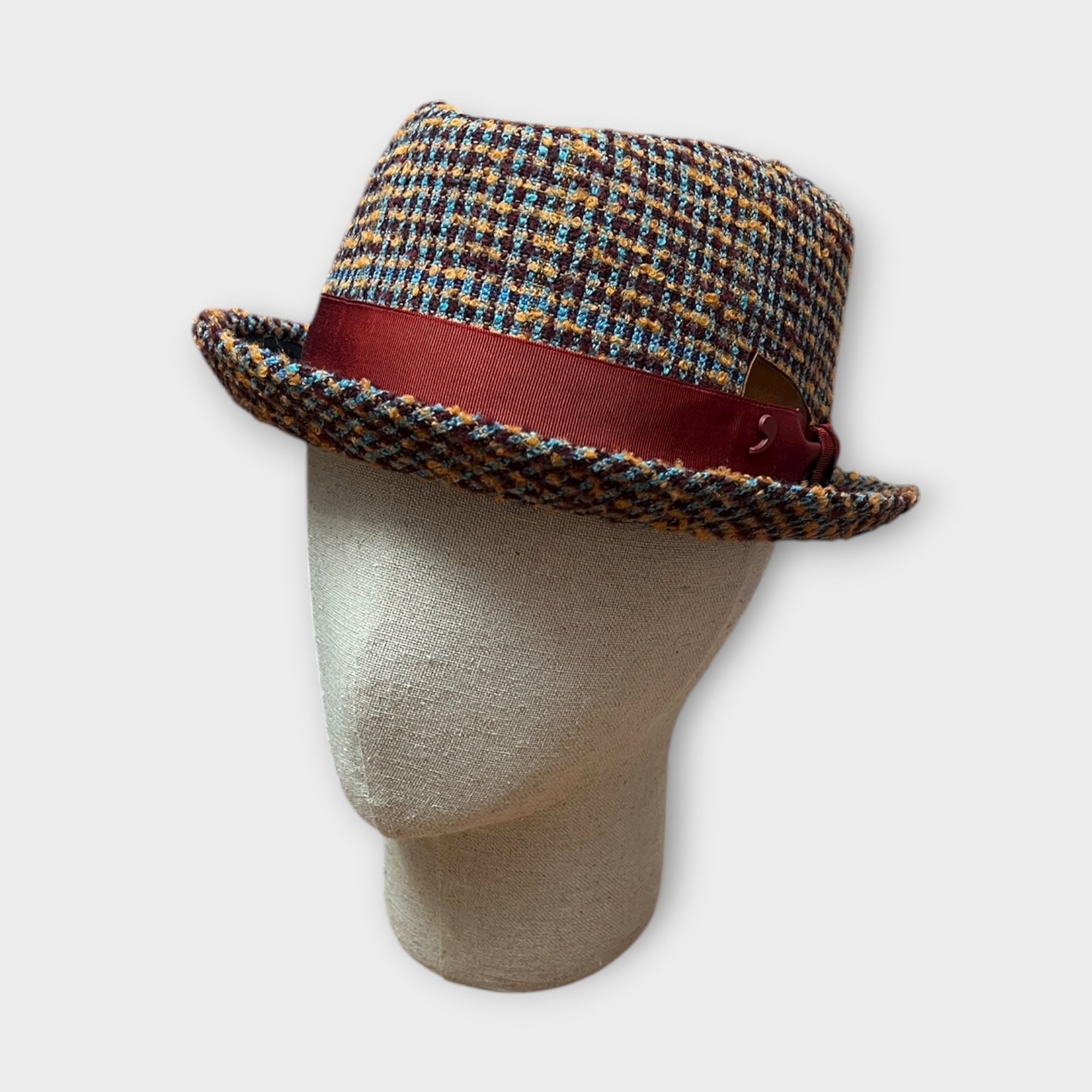 Cappello Pork Pie Diamante In Tessuto di Lana Alfonso D'Este