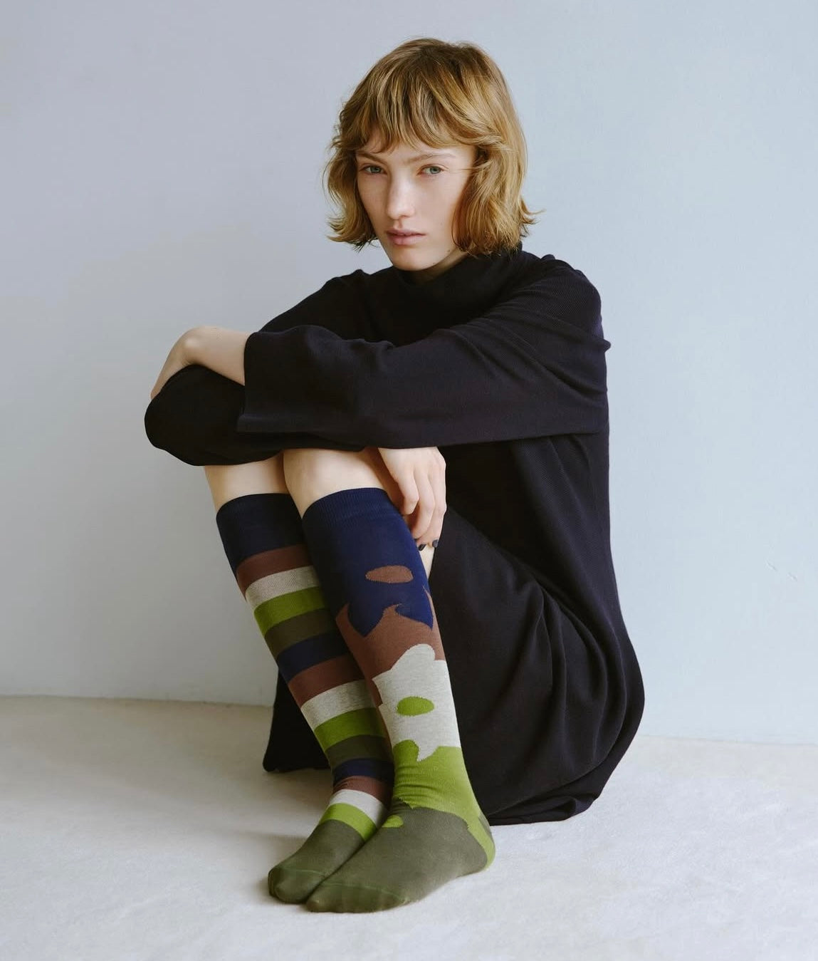 Calzini Spaiati Lunghi In Cotone Matcha Border