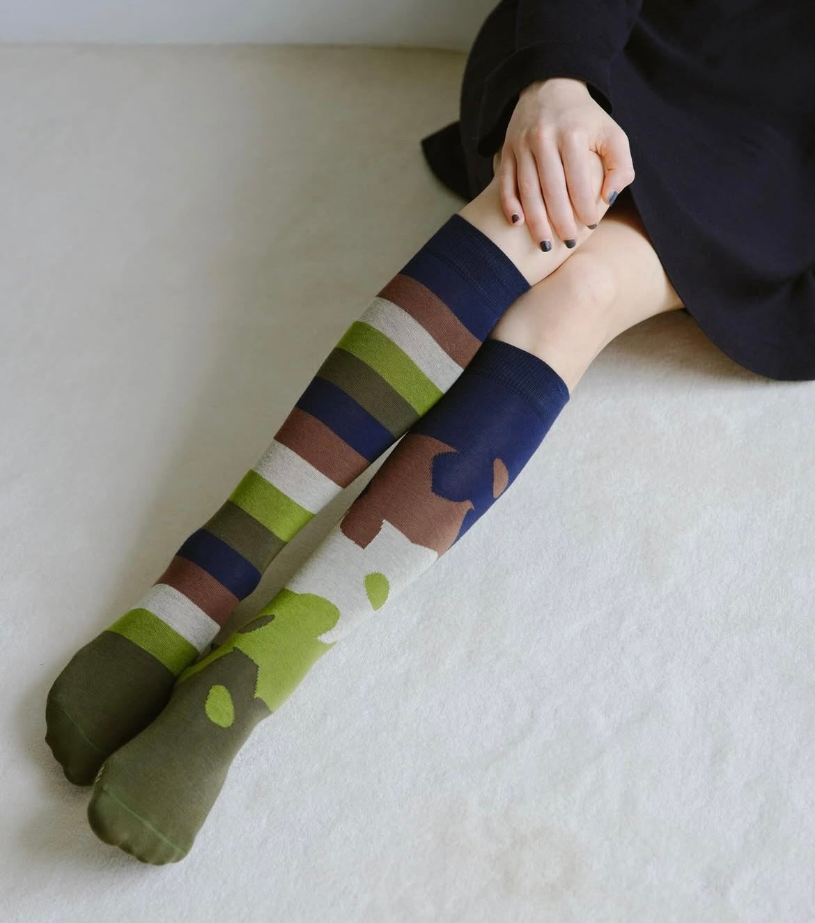 Calzini Spaiati Lunghi In Cotone Matcha Border