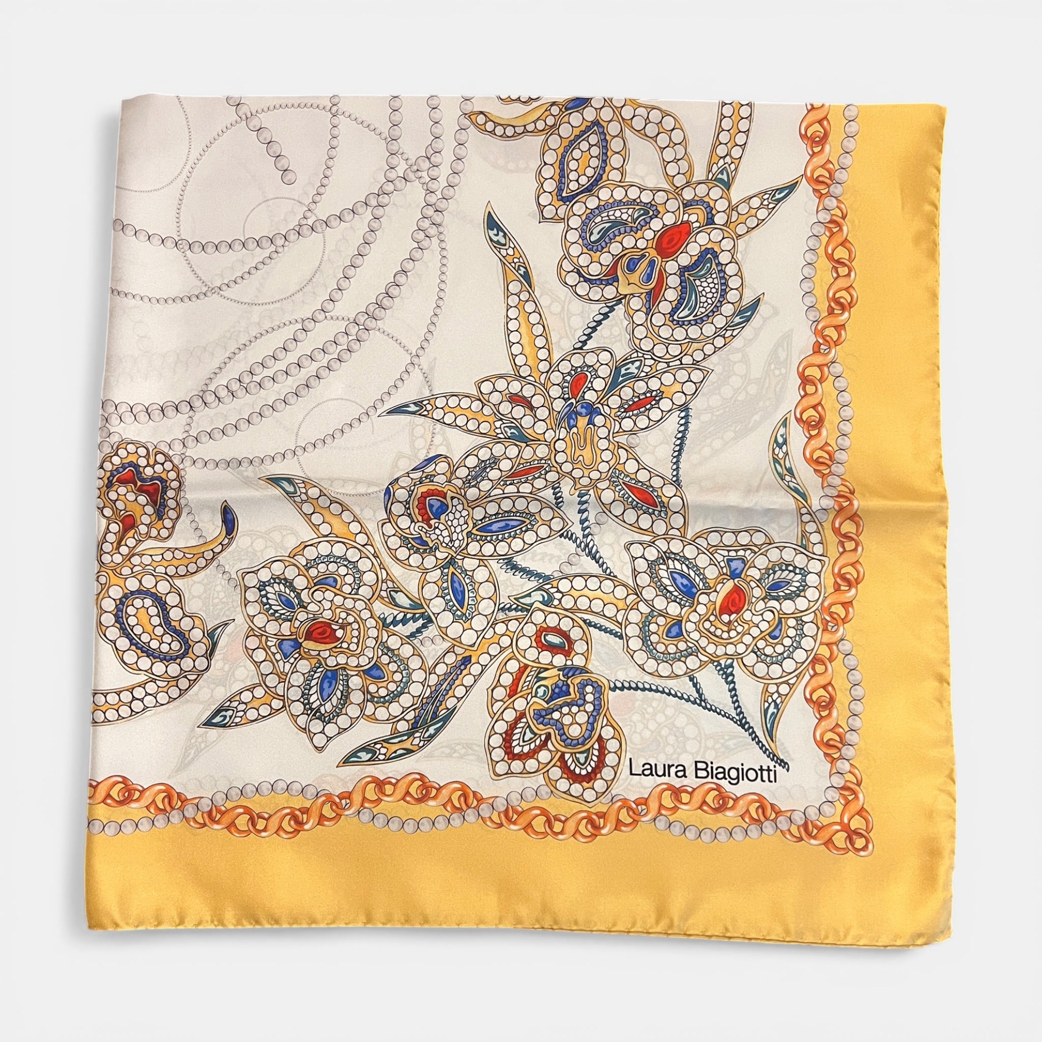 Foulard in Twill di Pura Seta Motivo Fiori Gialli 90x90 cm