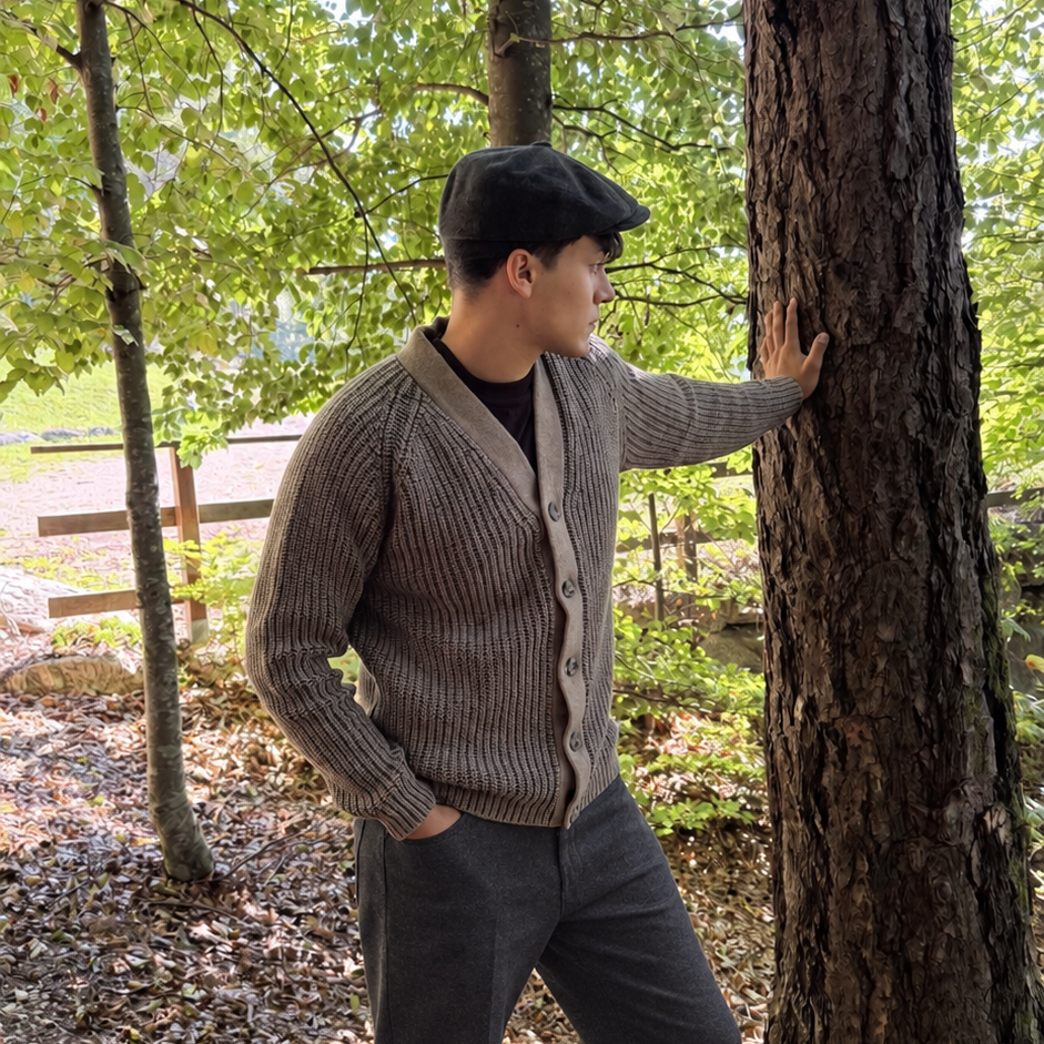 Cardigan In Lana Merino e Cashmere Tortora Melange