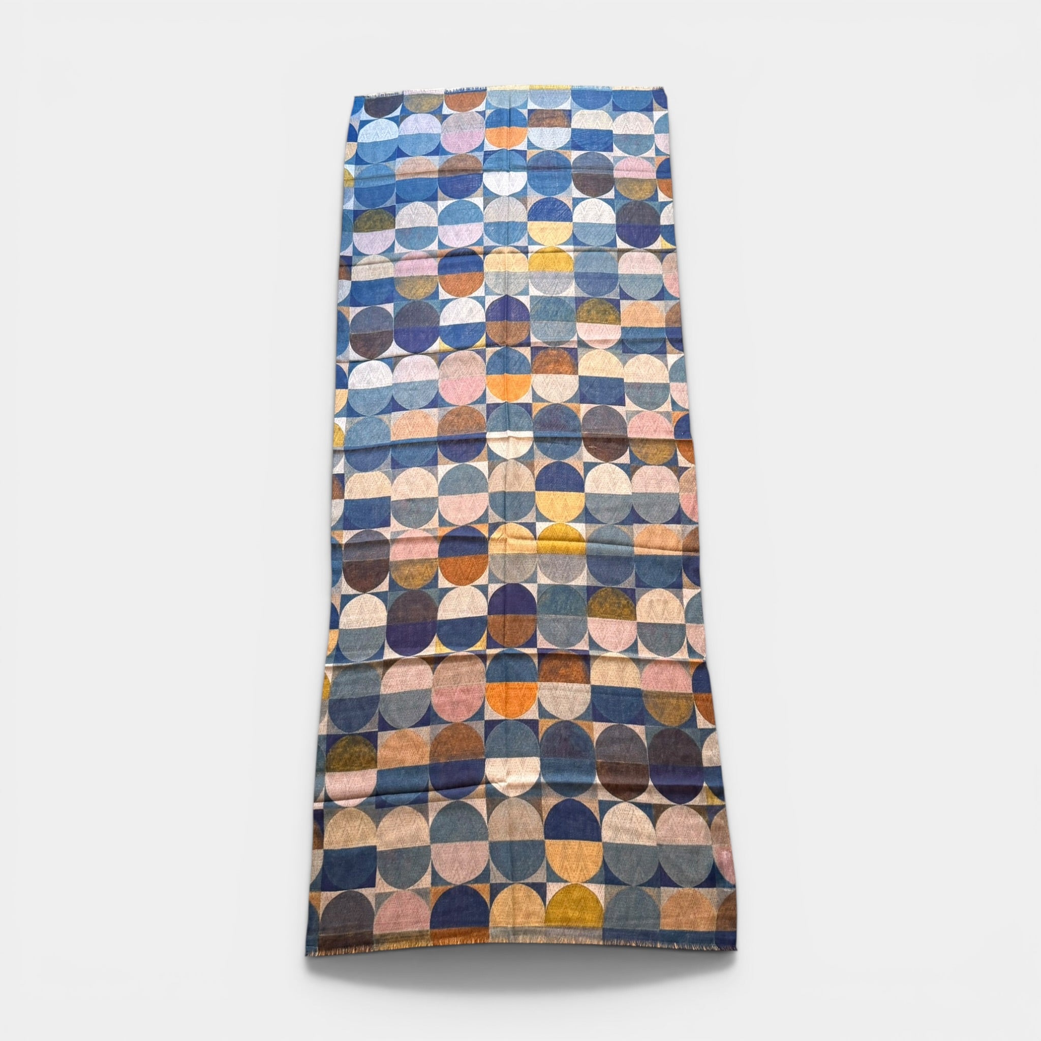 Sciarpa Stola In Tessuto Sottile Di Pura Lana Merinos  70x180 cm - Motivo Sfere Geometrico