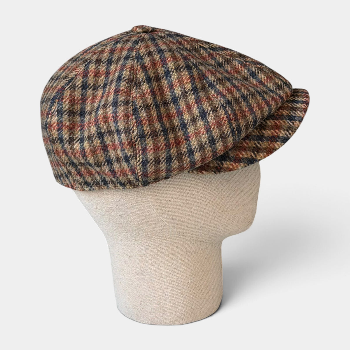 Coppola invernale Irlandese 8 spicchi Fantasia Scozzese Beige Blu e Ruggine - Cappelleria Bacca