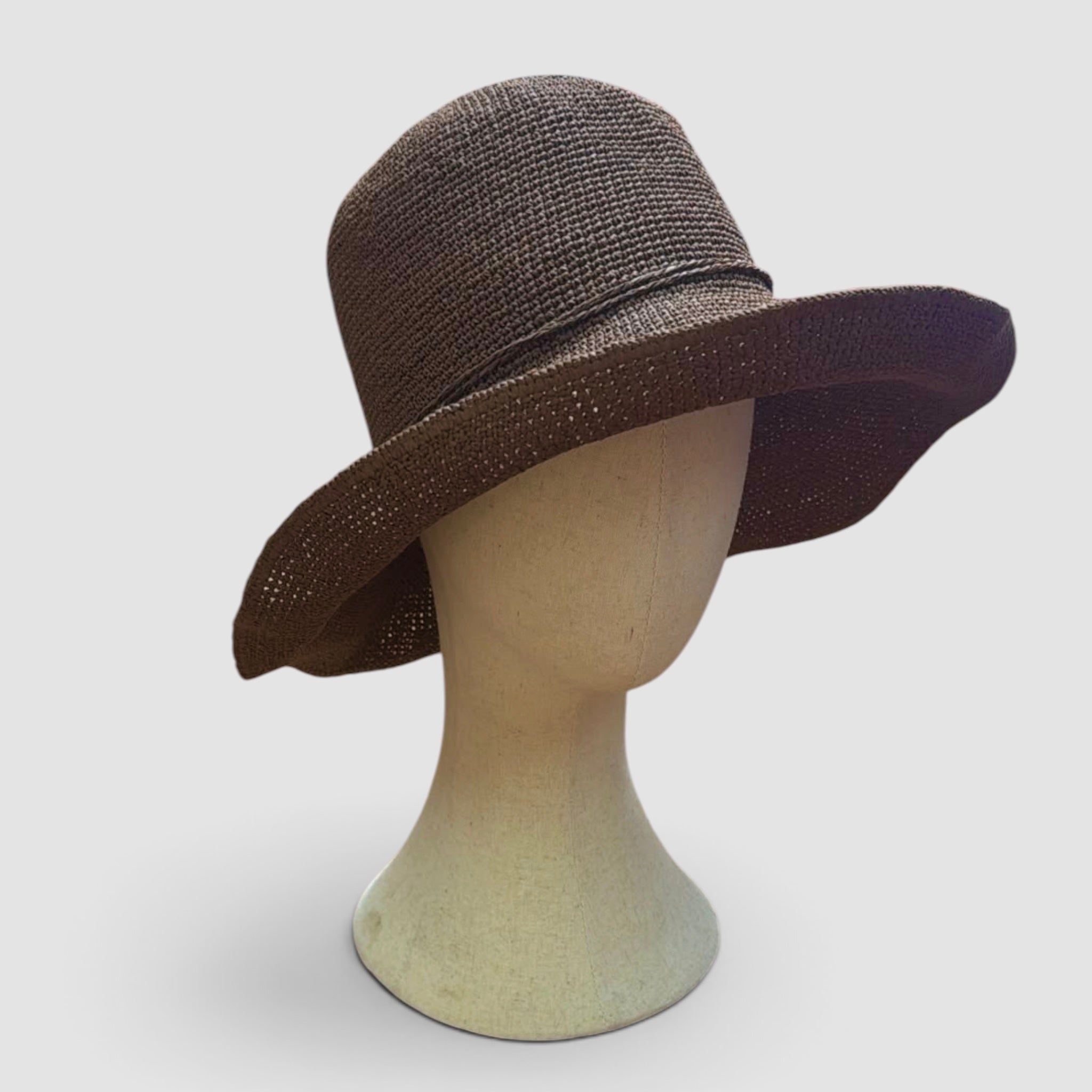 Cappello In Paglia Crochet Pieghevole Ala Media
