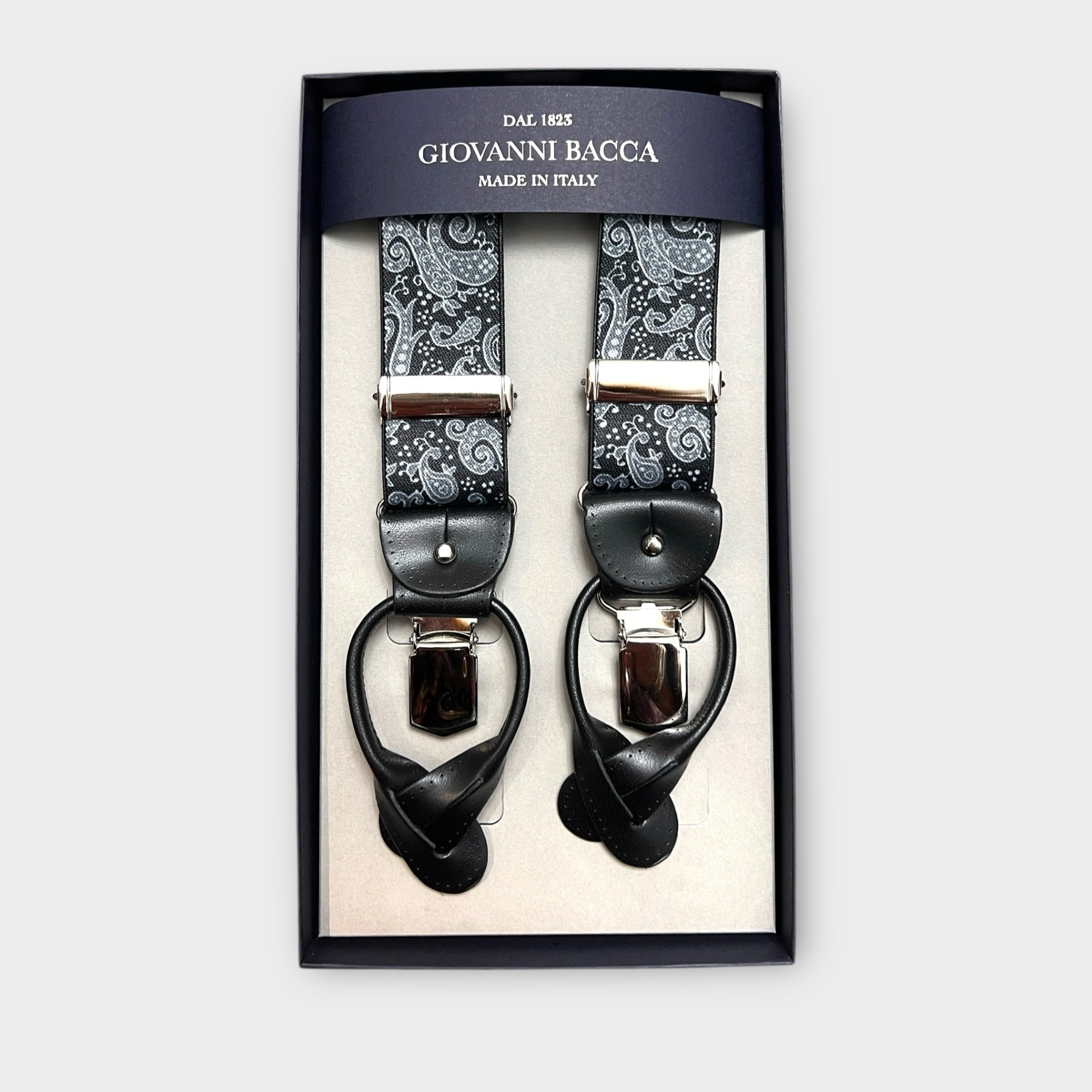 Bretelle Larghe Elastiche Nero Cashmere Con Asola In Pelle