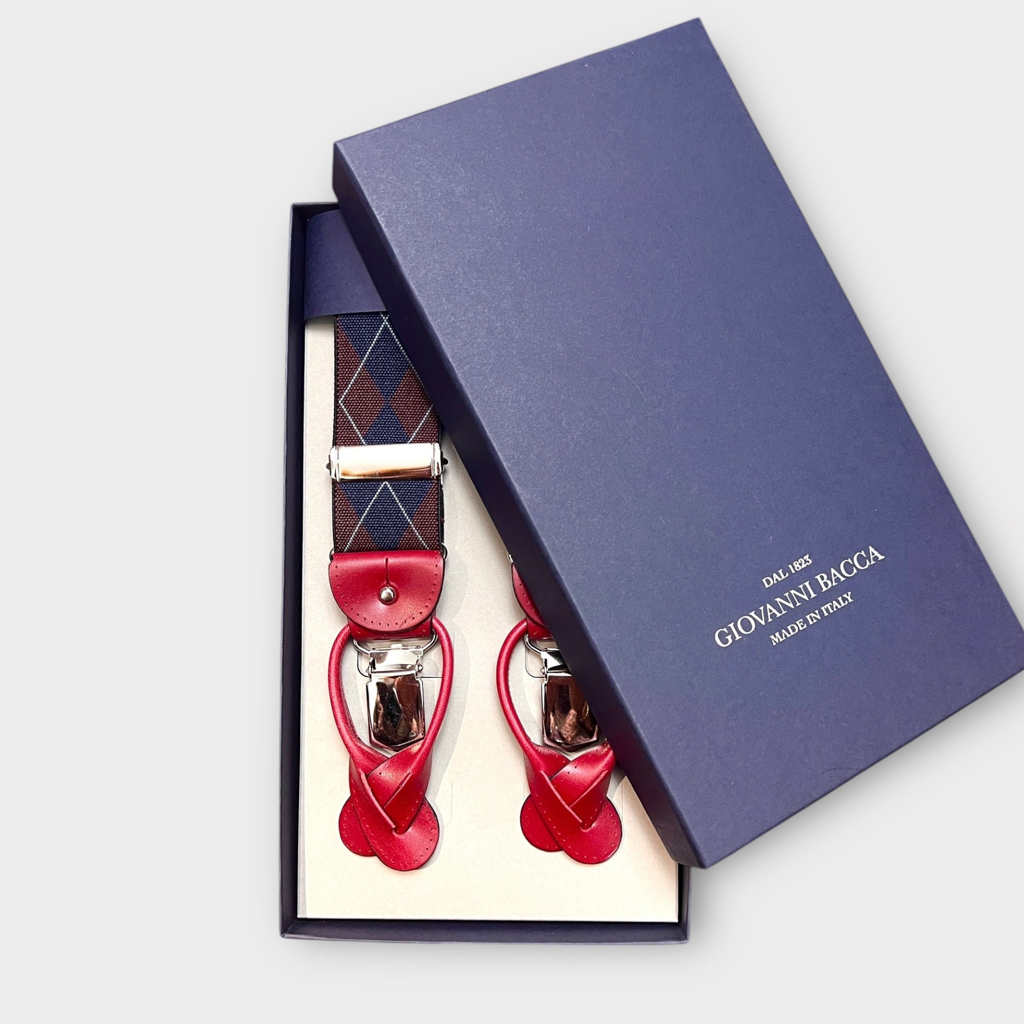 Bretelle Larghe Elastiche Rombi Bordeaux Con Asola In Pelle