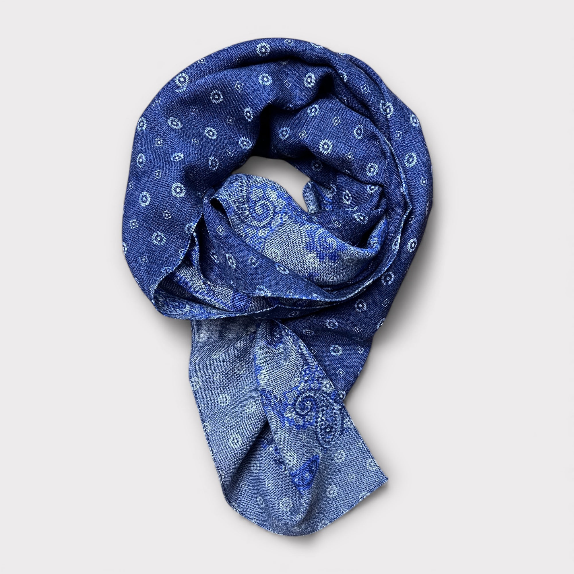 Sciarpa Uomo In Tessuto Di Lana Fantasia Reversibile Foglie E Pois 45 cm x 180 cm