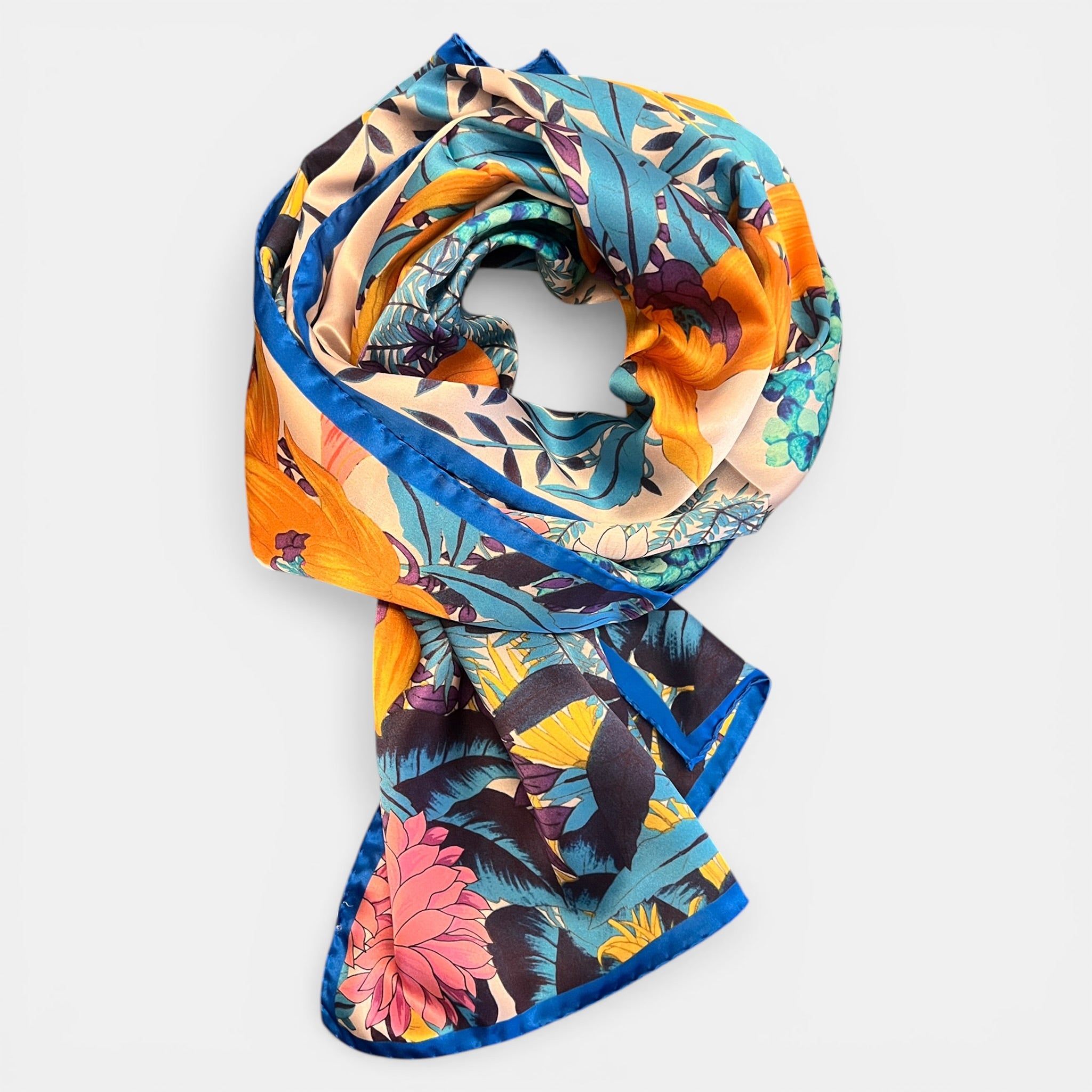 Sciarpa in Raso di Pura Seta Motivo Floreale 45x160 cm