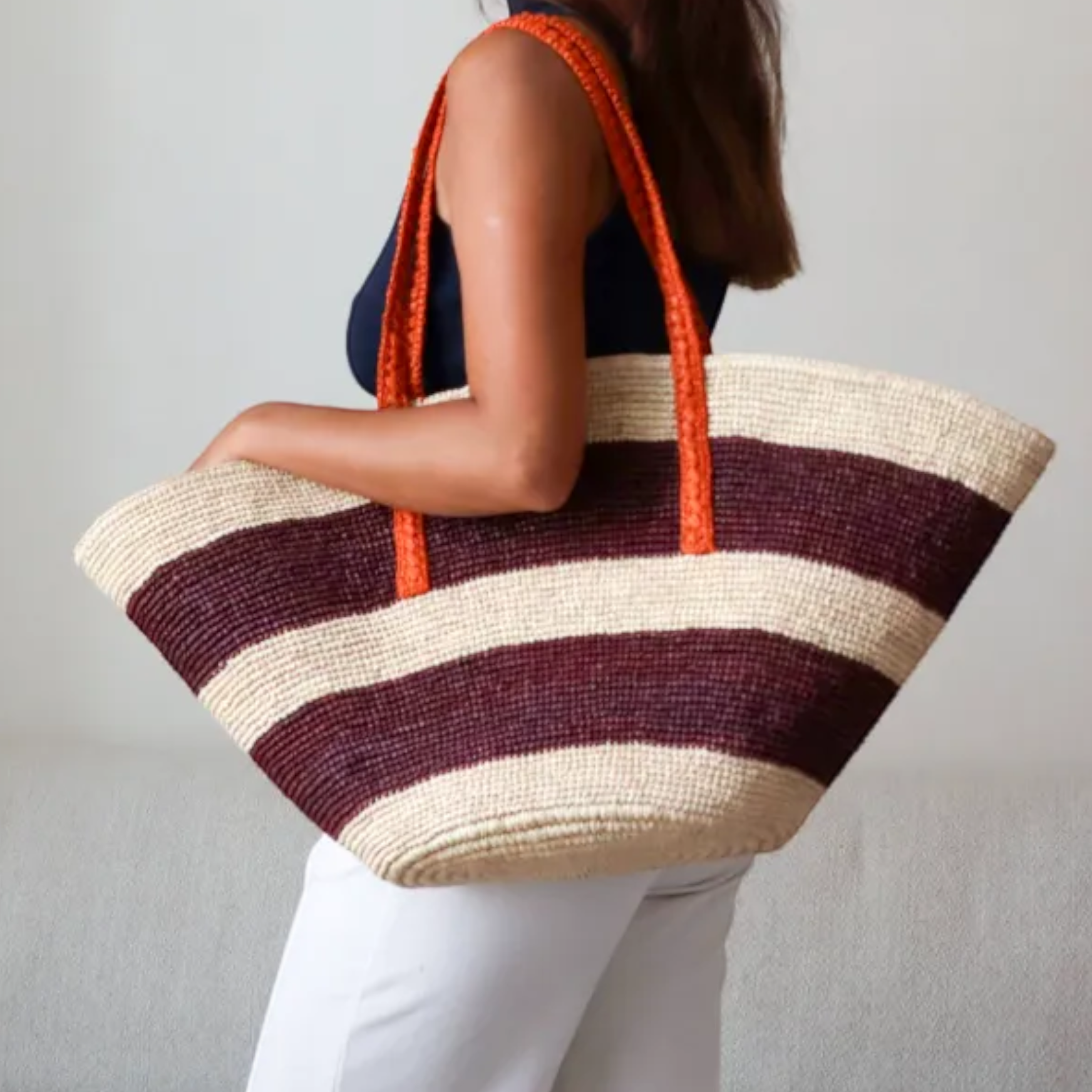 Borsa Mare in Paglia Crochet Fatta a Mano