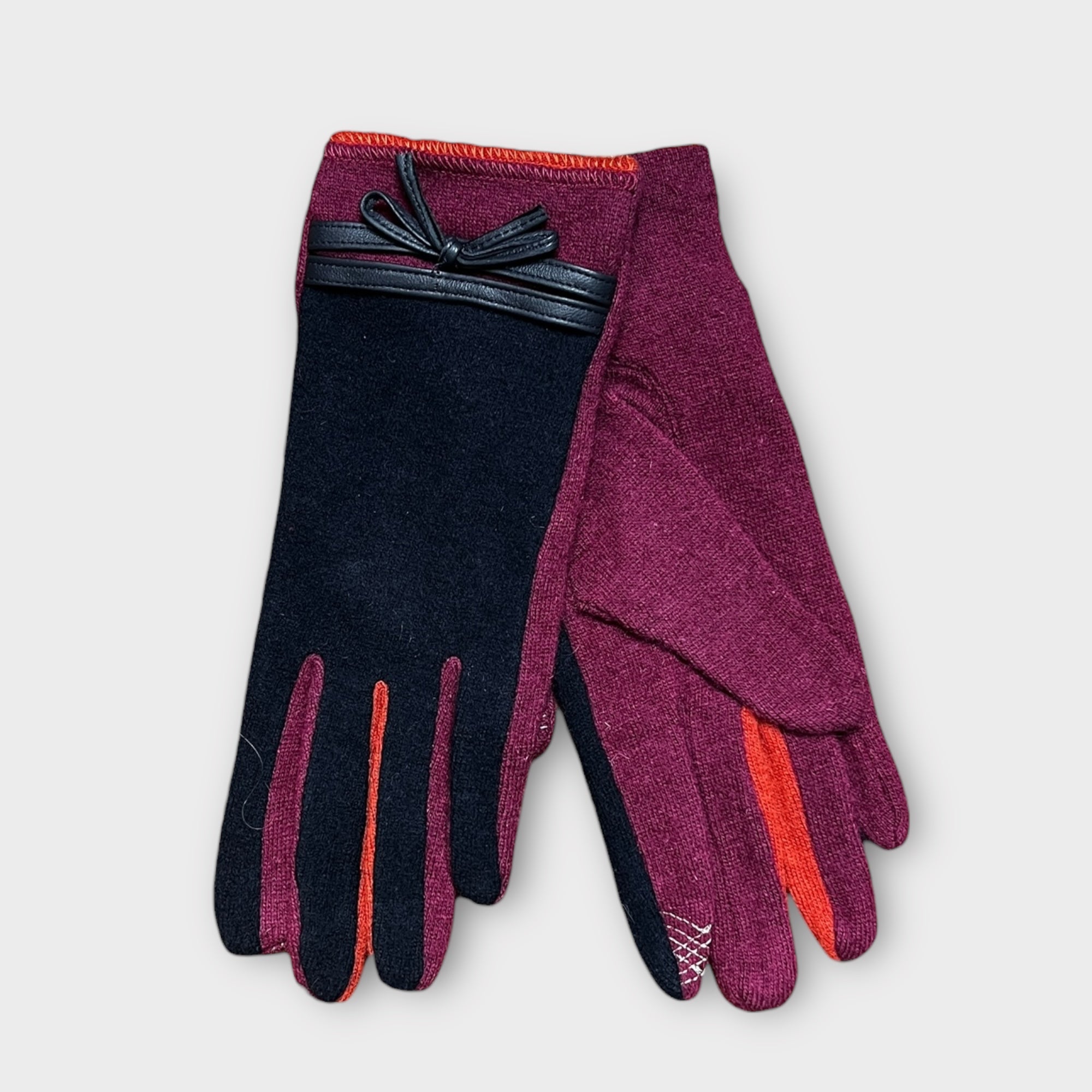 Guanti Donna In Lana E Cashmere Con Dettagli in Pelle