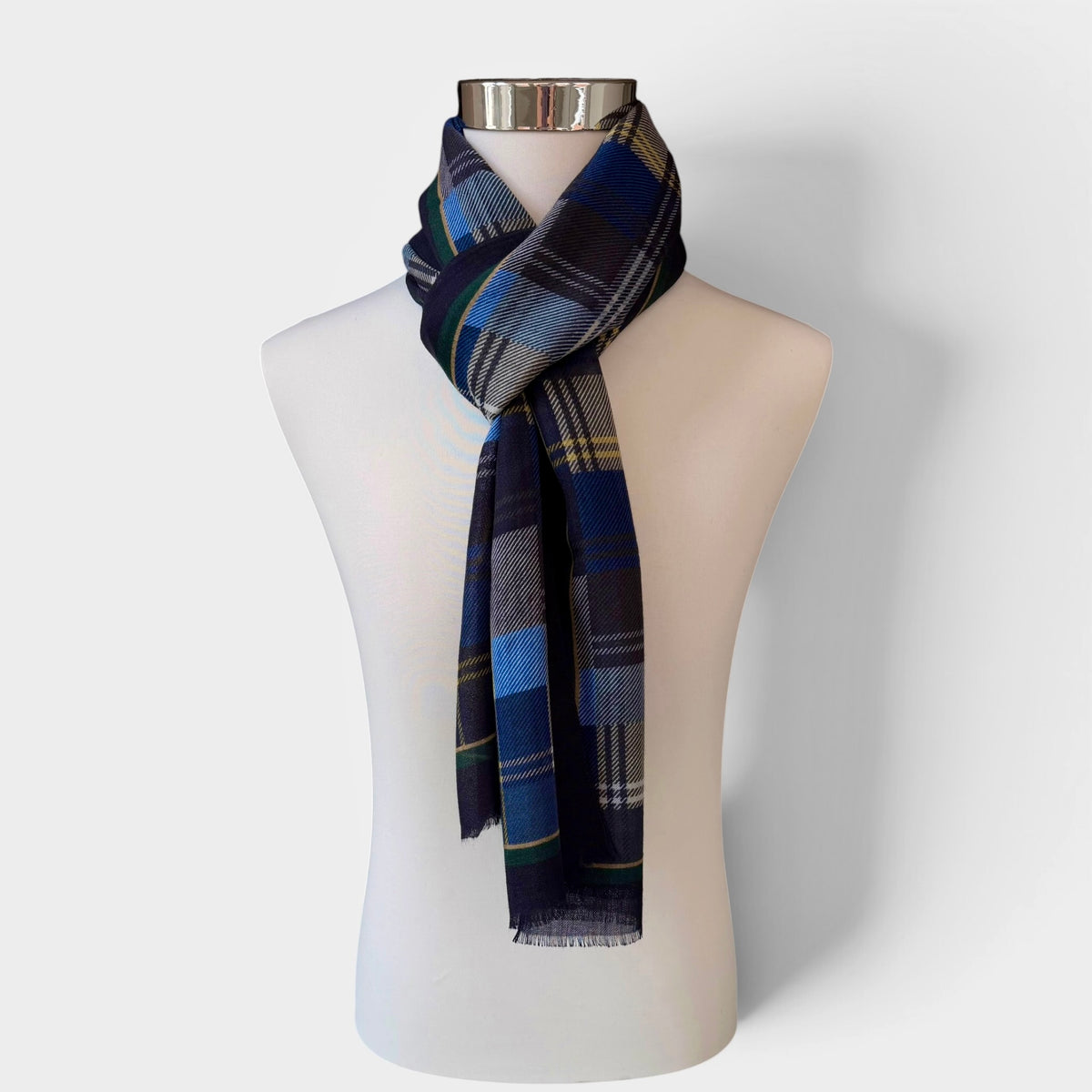 Sciarpa Unisex Invernale In Tessuto Sottile Di Pura Lana Motivo Scozzese 55x190 cm