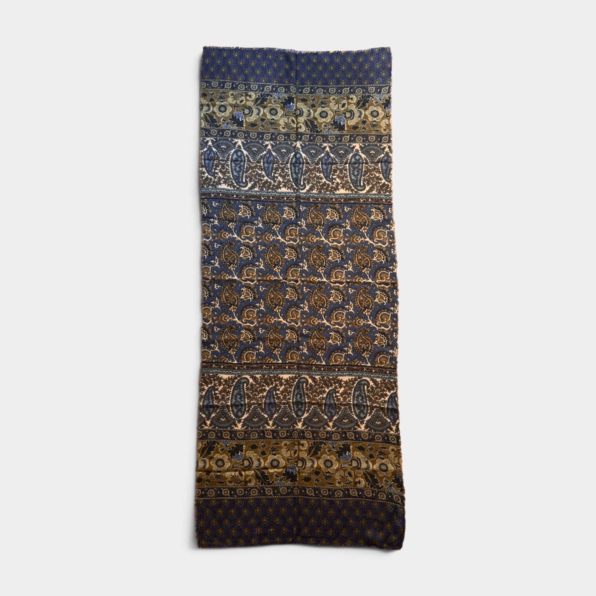 Sciarpa Stola In Tessuto Sottile Di Pura Lana Merinos  70x180 cm - Motivo Mosaico Blu