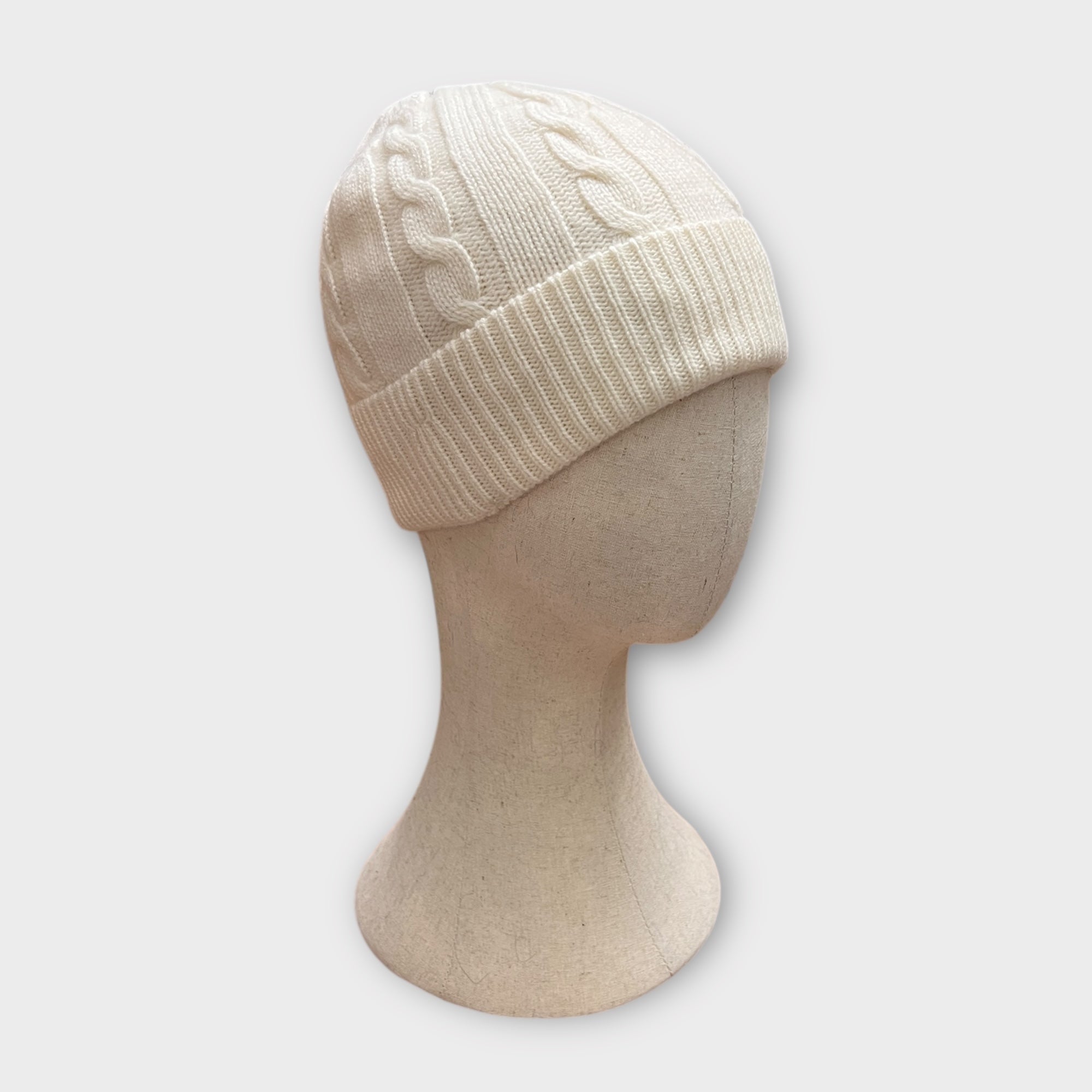 Berretto Unisex Con Risvolto In Puro Cashmere Treccia