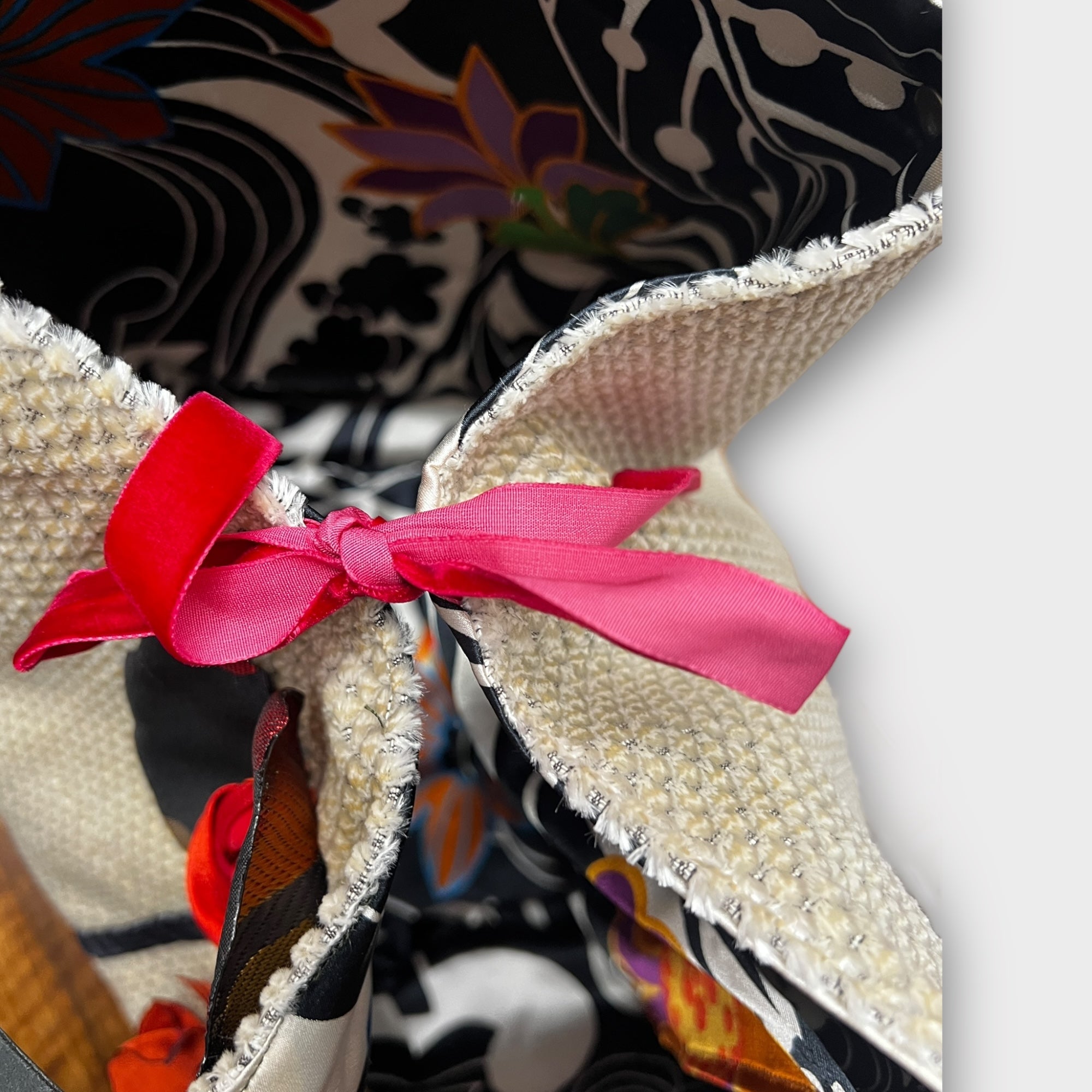 Borsa Shopping in Tessuto Reversibile con Fiori