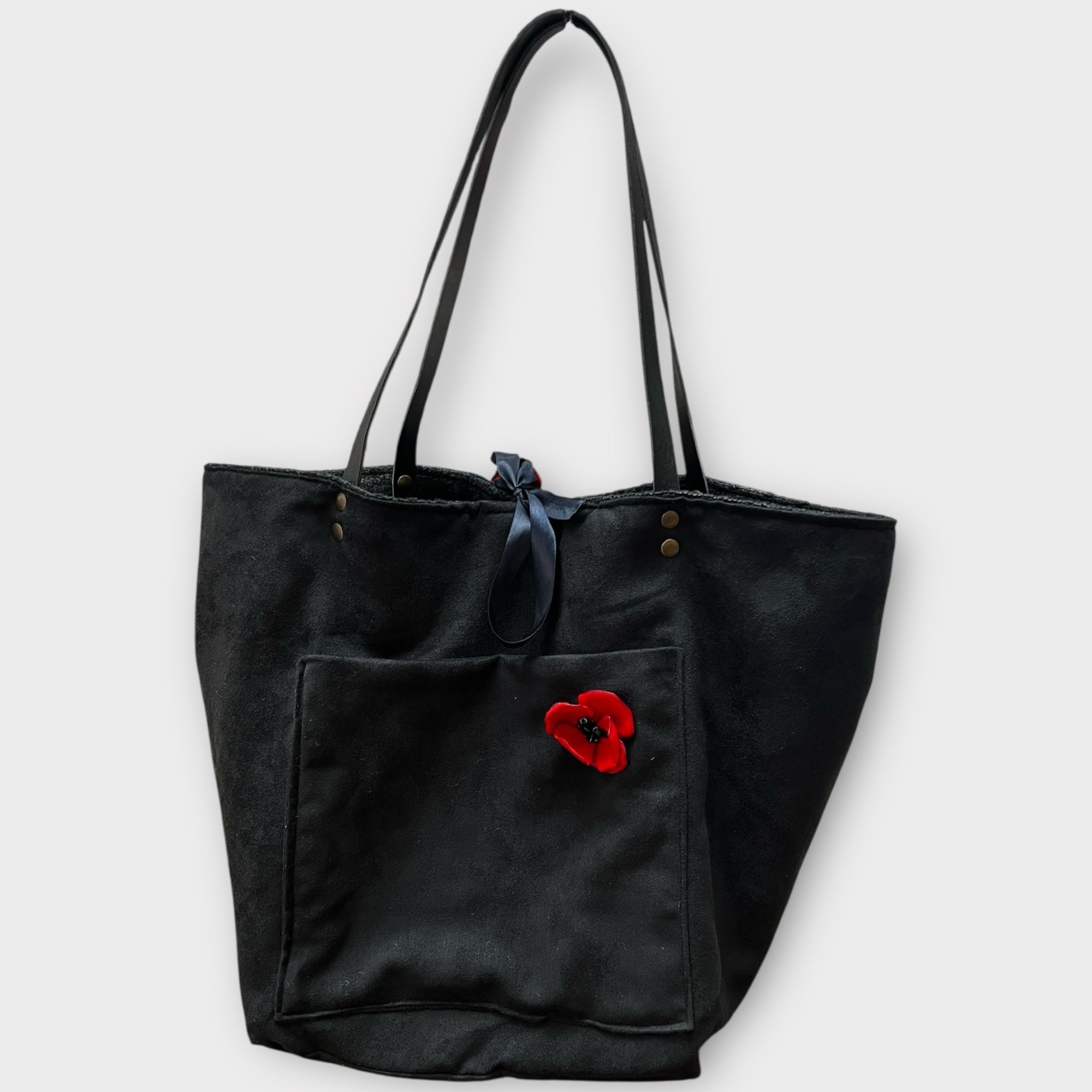 Borsa Shopping in Tessuto Reversibile con Fiori