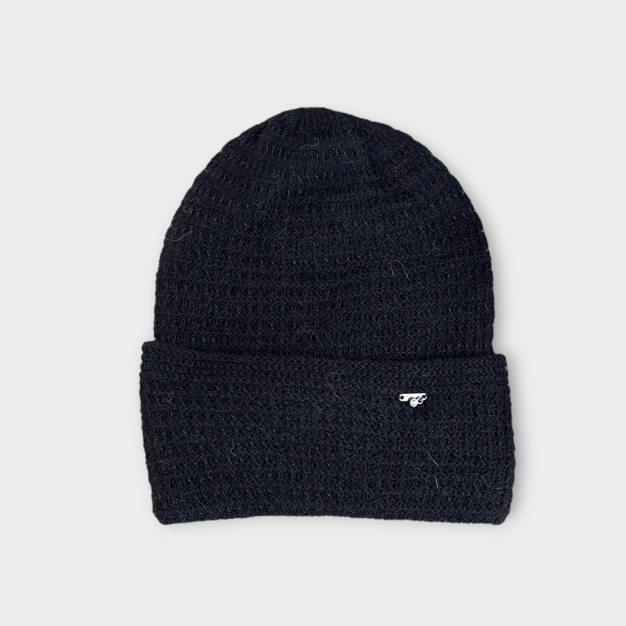 Berretto Beanie Con Risvolto In Maglia Di Lana e Alpaca