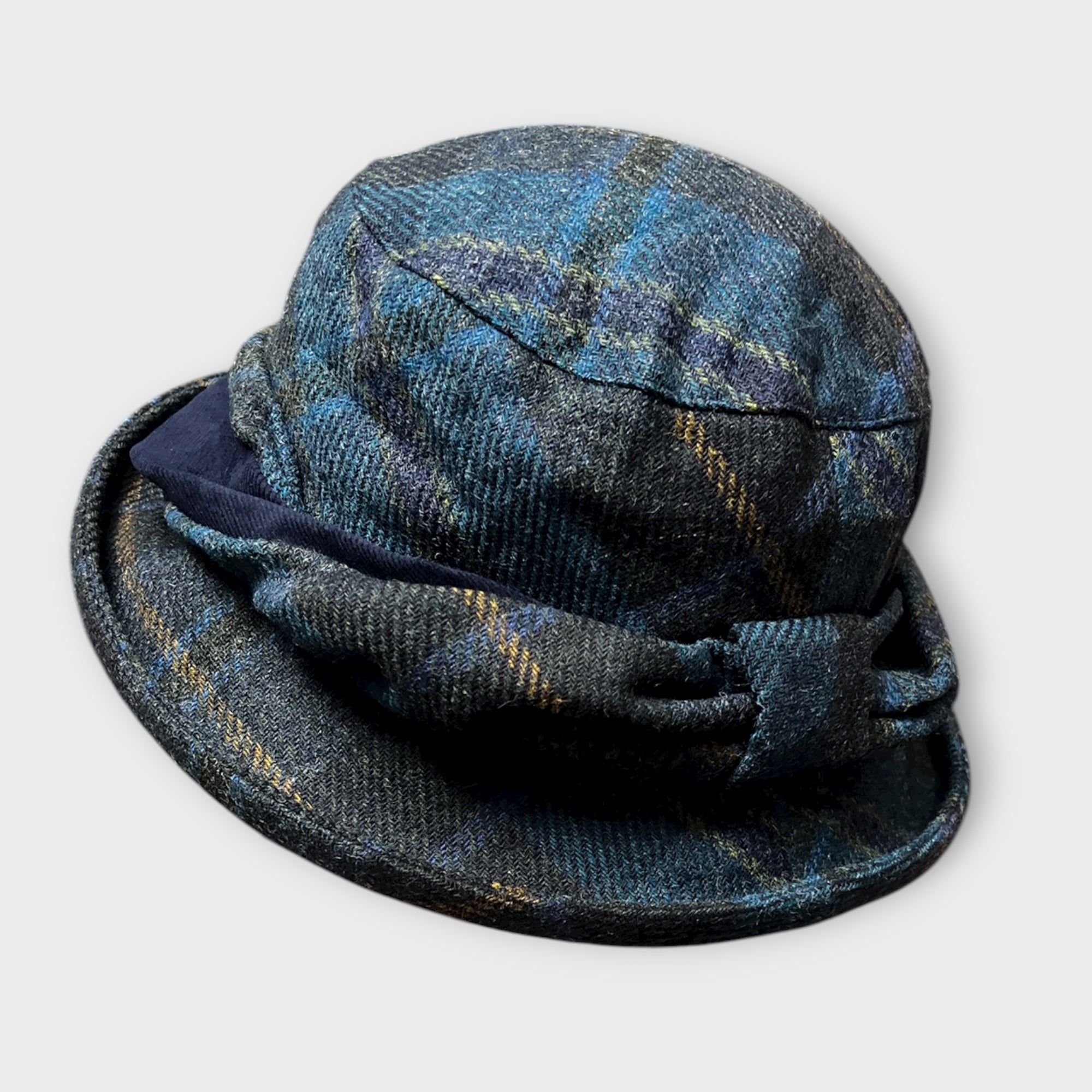 Cappello Invernale Da Donna In Tessuto Tartan Blu