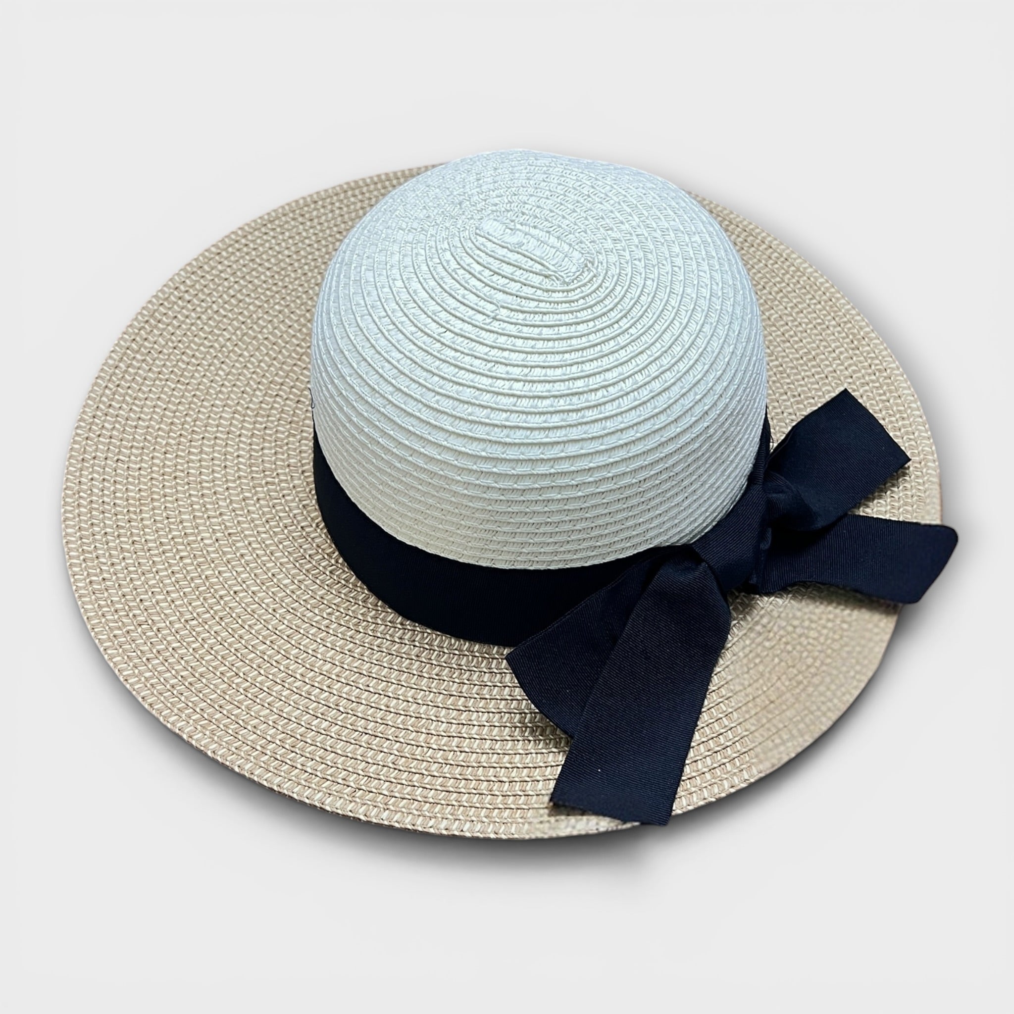 Cappello Da Donna Estivo Ala Larga in Paglia Naturale Papier Bicolor Nastro  Nero - Cappelleria Bacca