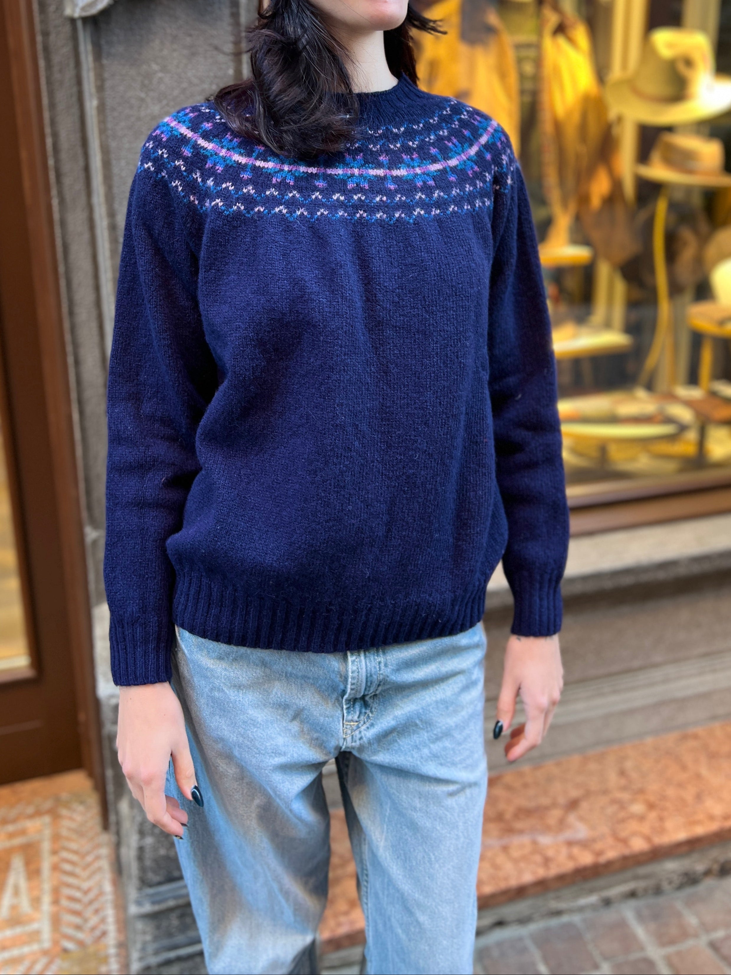 Maglione Donna In Maglia Di Lana Scozzese Fairisle Jumper