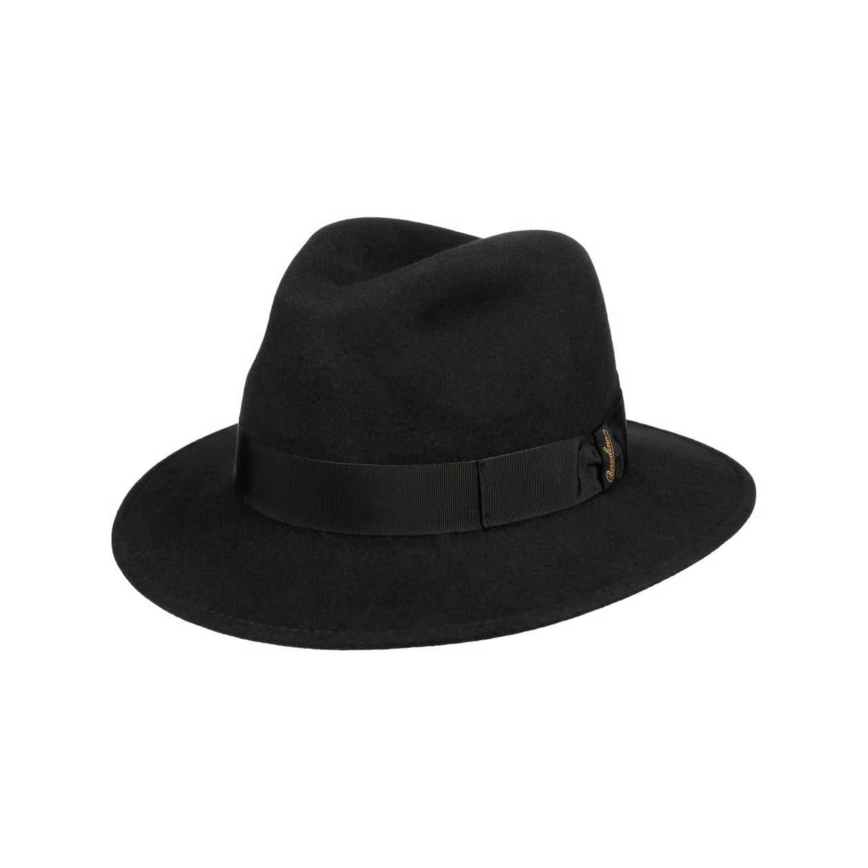 Cappello fedora Borsalino in feltro nero con fascia in gros-grain