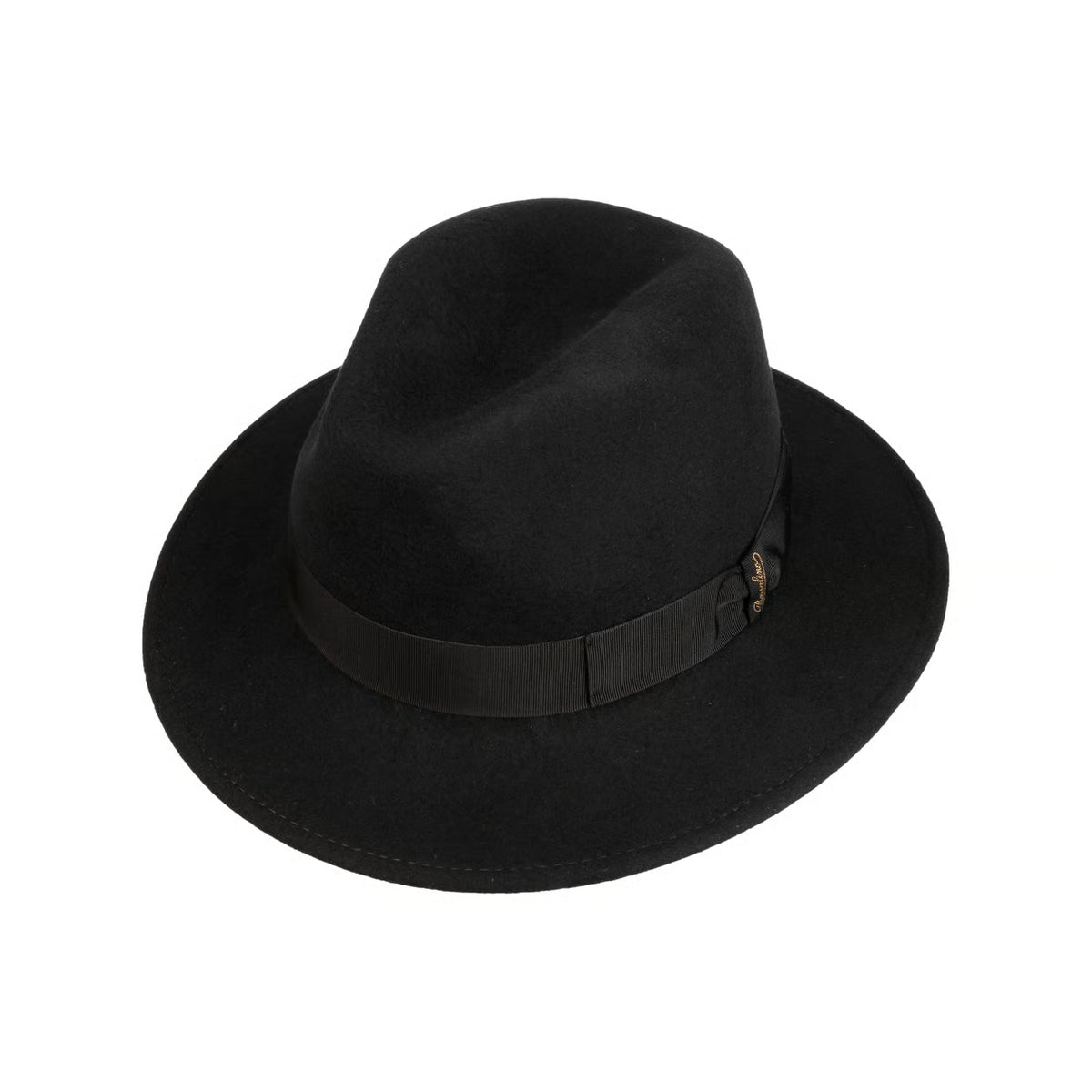 Vista superiore cappello fedora Borsalino nero in feltro