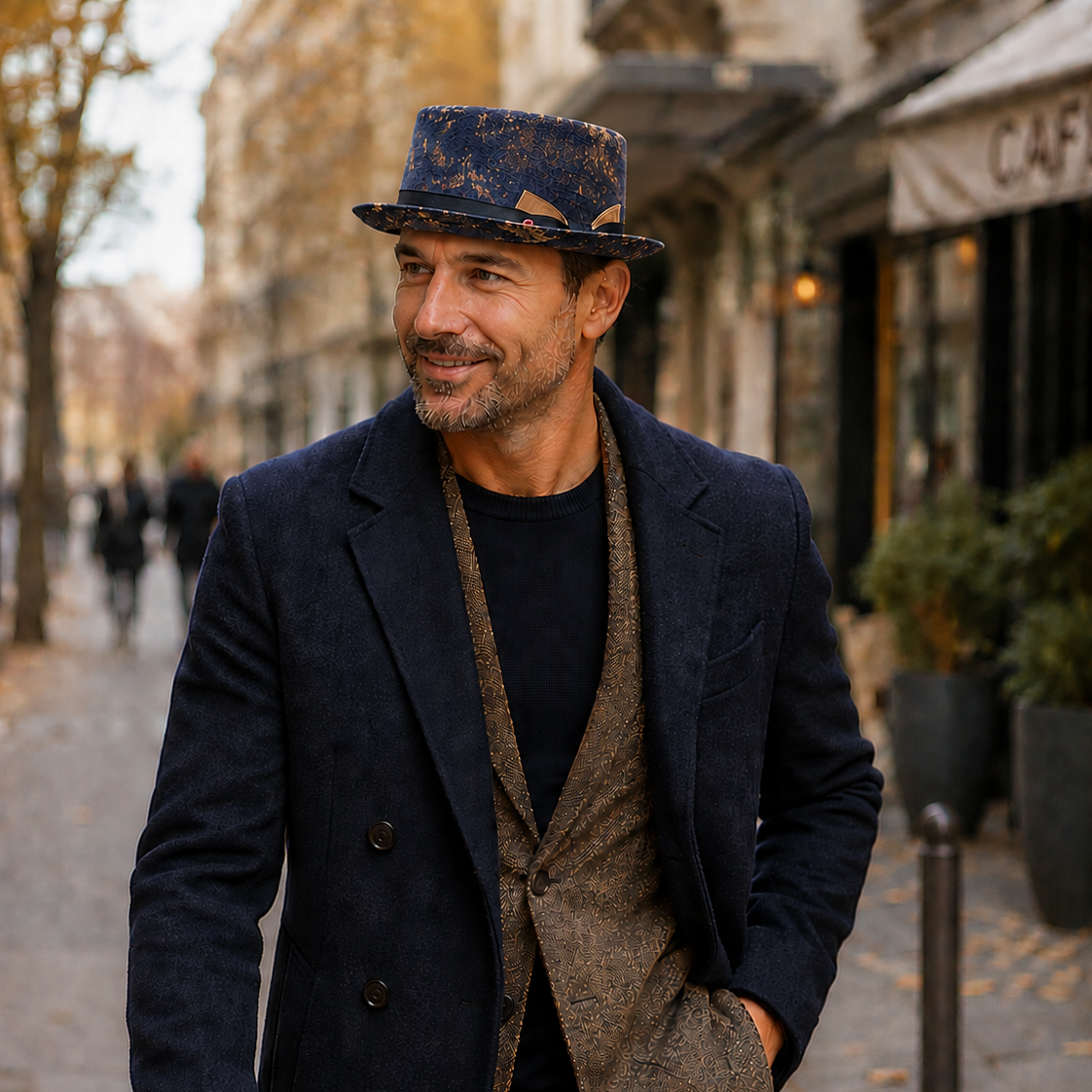 Cappello Pork Pie Diamante Blu e Oro - Alfonso D'Este