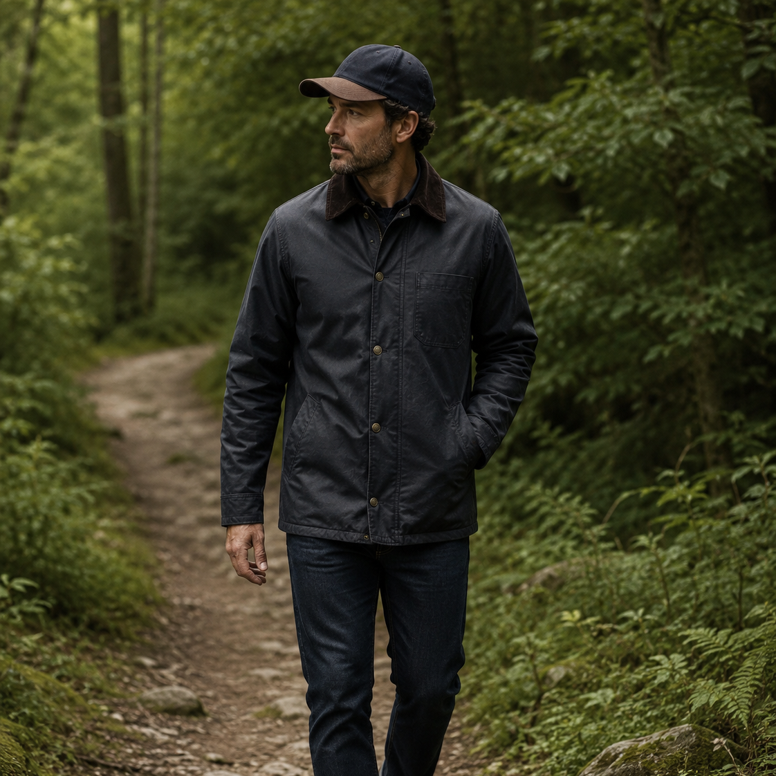 Baseball in Cotone Impermeabile con Visiera in Pelle Oxford Blue