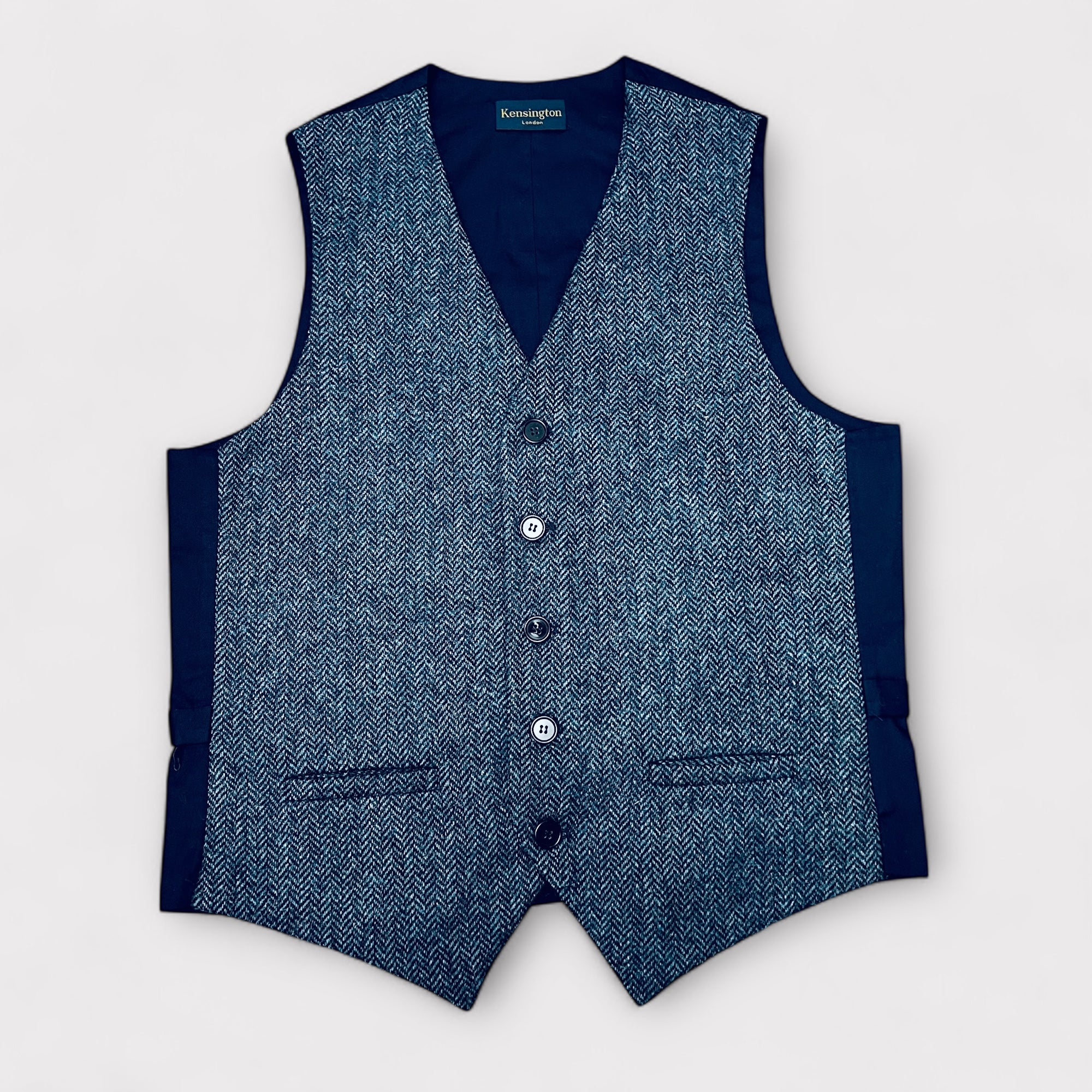 Gilet Uomo In Lana Tweed Inglese Blu Spinato