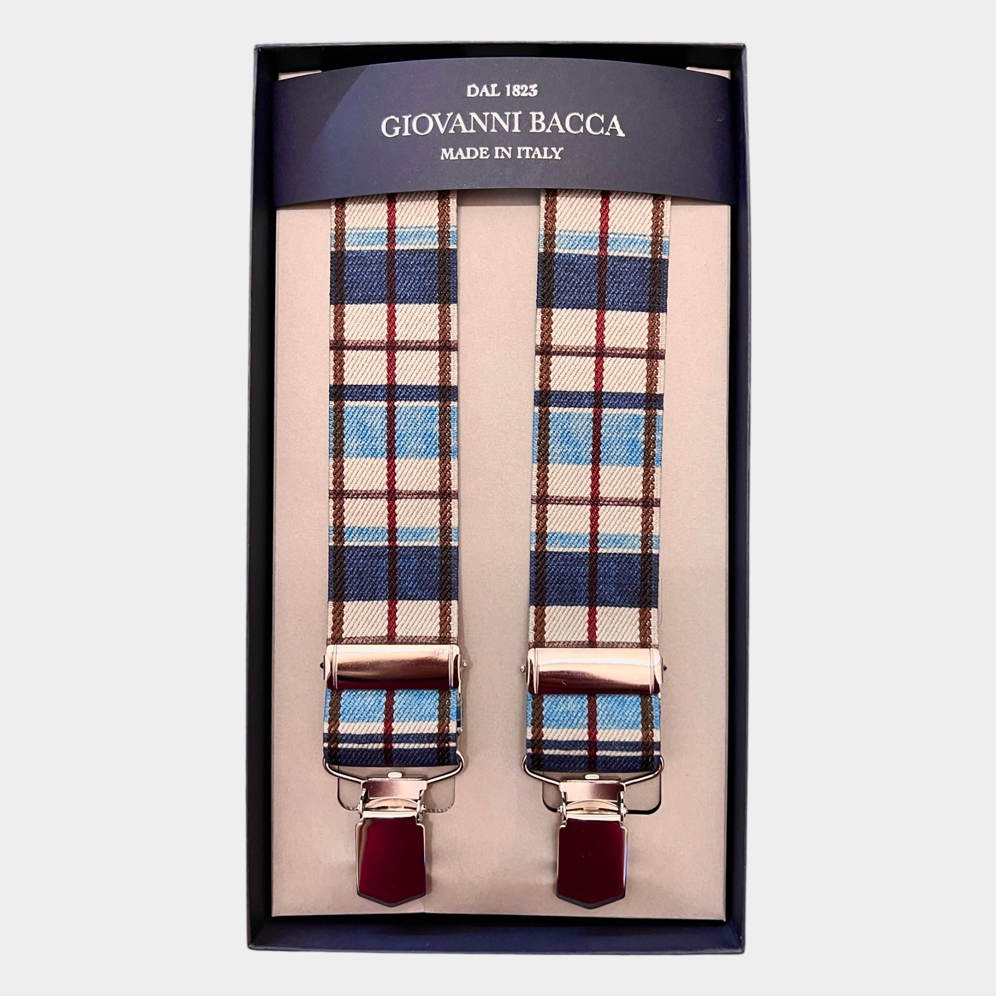 Bretelle Larghe Elastiche Tartan Azzurro