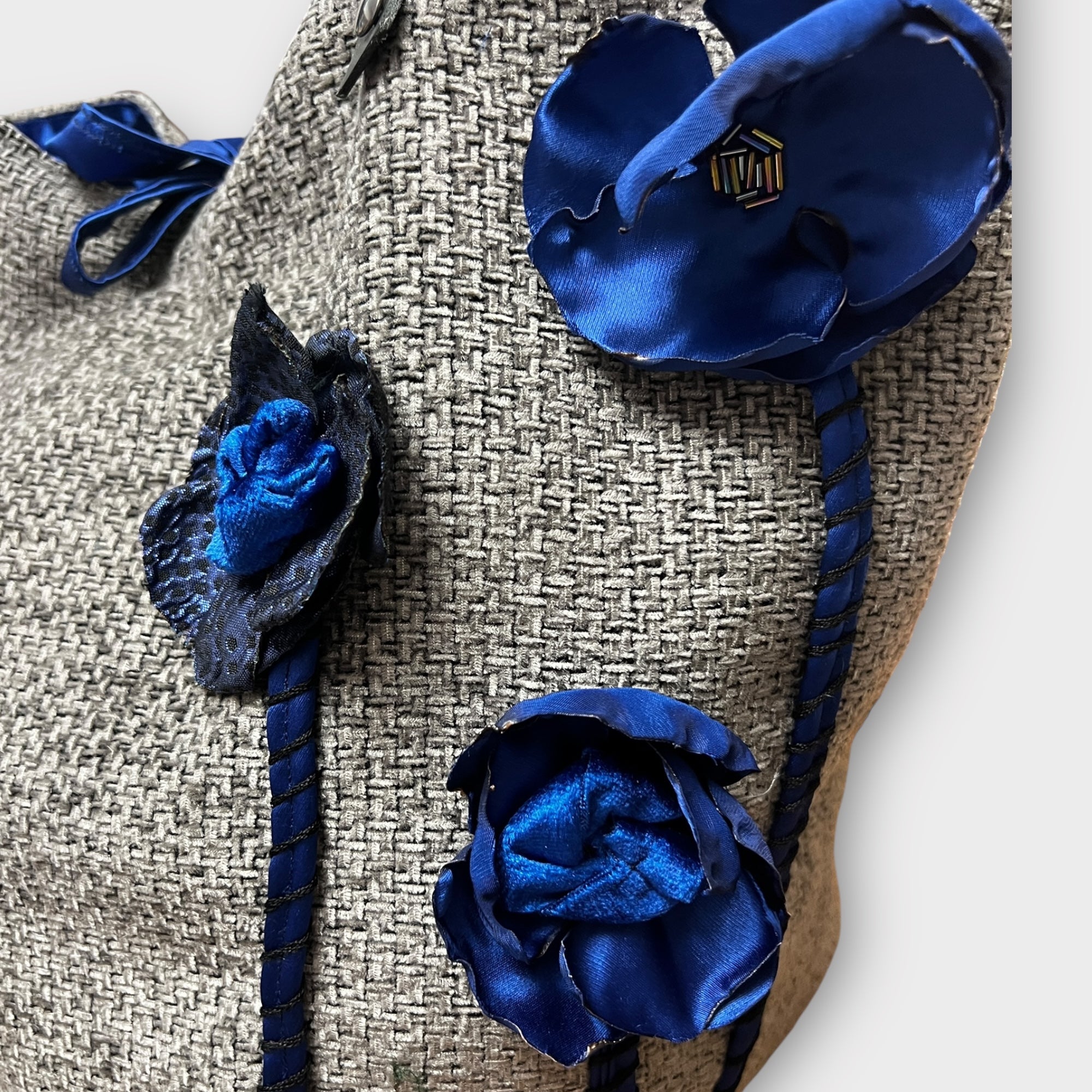 Borsa Shopping in Tessuto Reversibile con Fiori