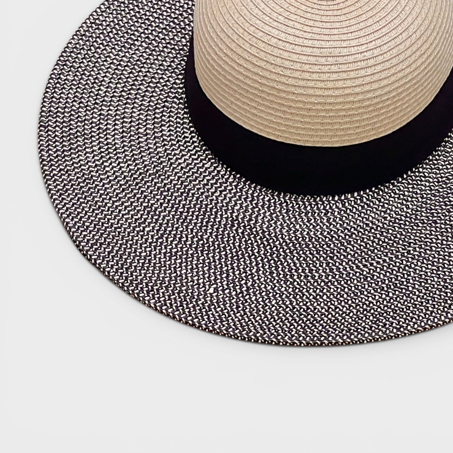 Cappello Da Donna Estivo Ala Larga in Paglia Naturale Papier Bicolor Nastro  Nero - Cappelleria Bacca