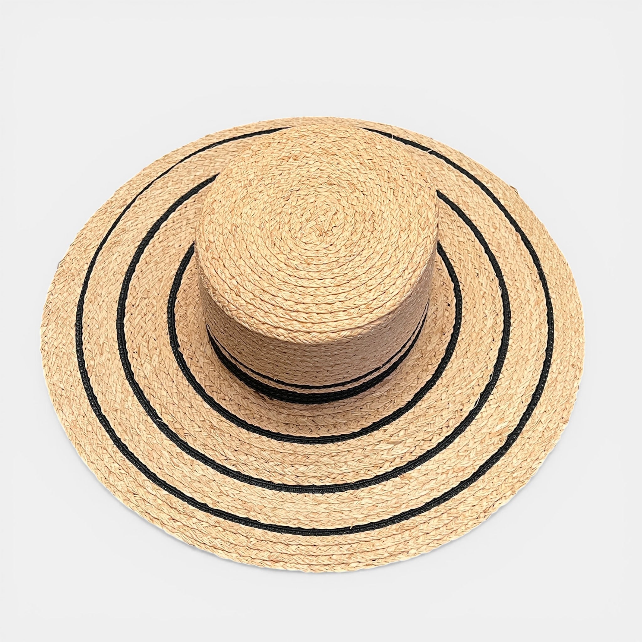 Cappello Canotier Da Donna in Raffia Intrecciata Bicolor Ala Larga - Cappelleria Bacca