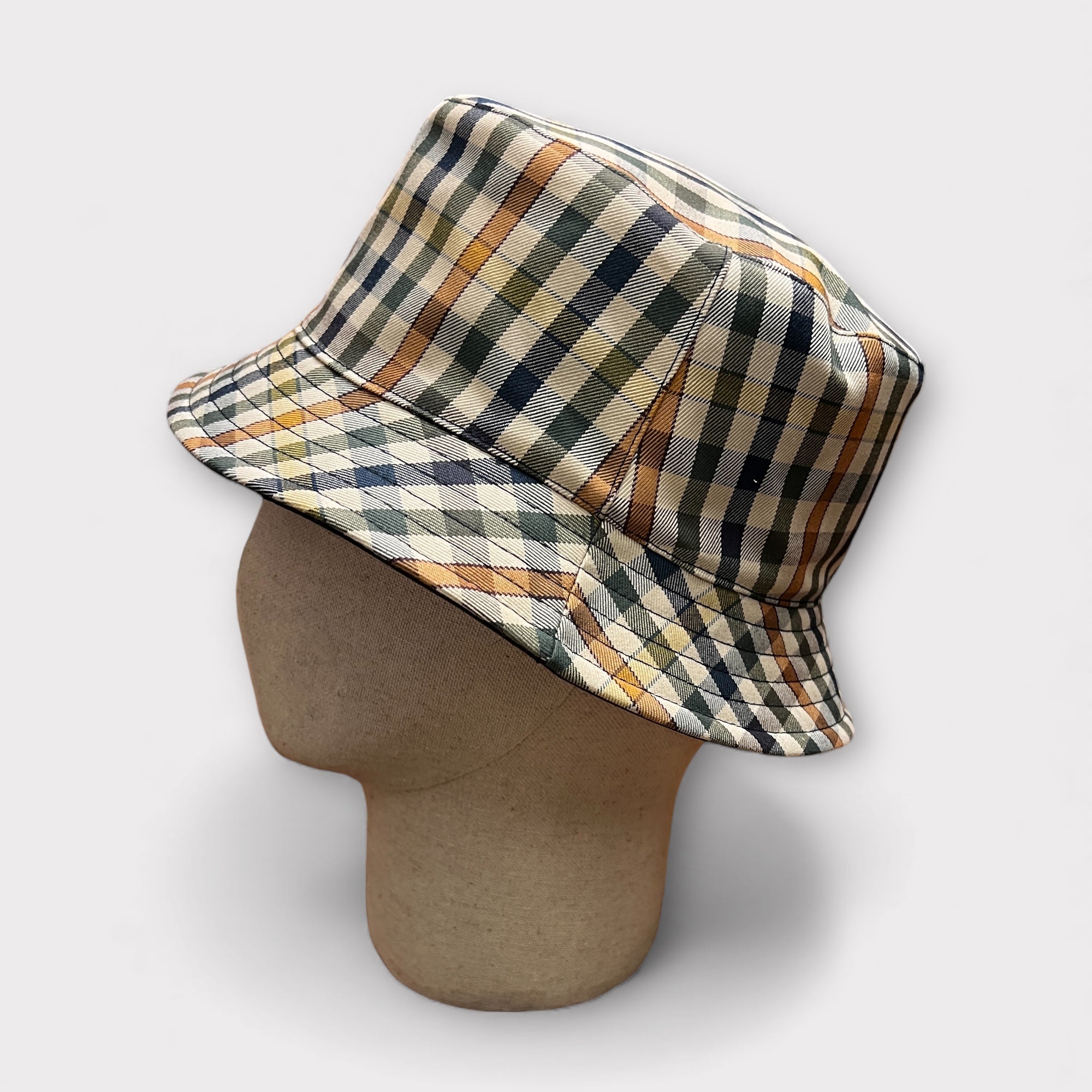 Cappello Pescatore Reversibile Blu unito/Beige Check