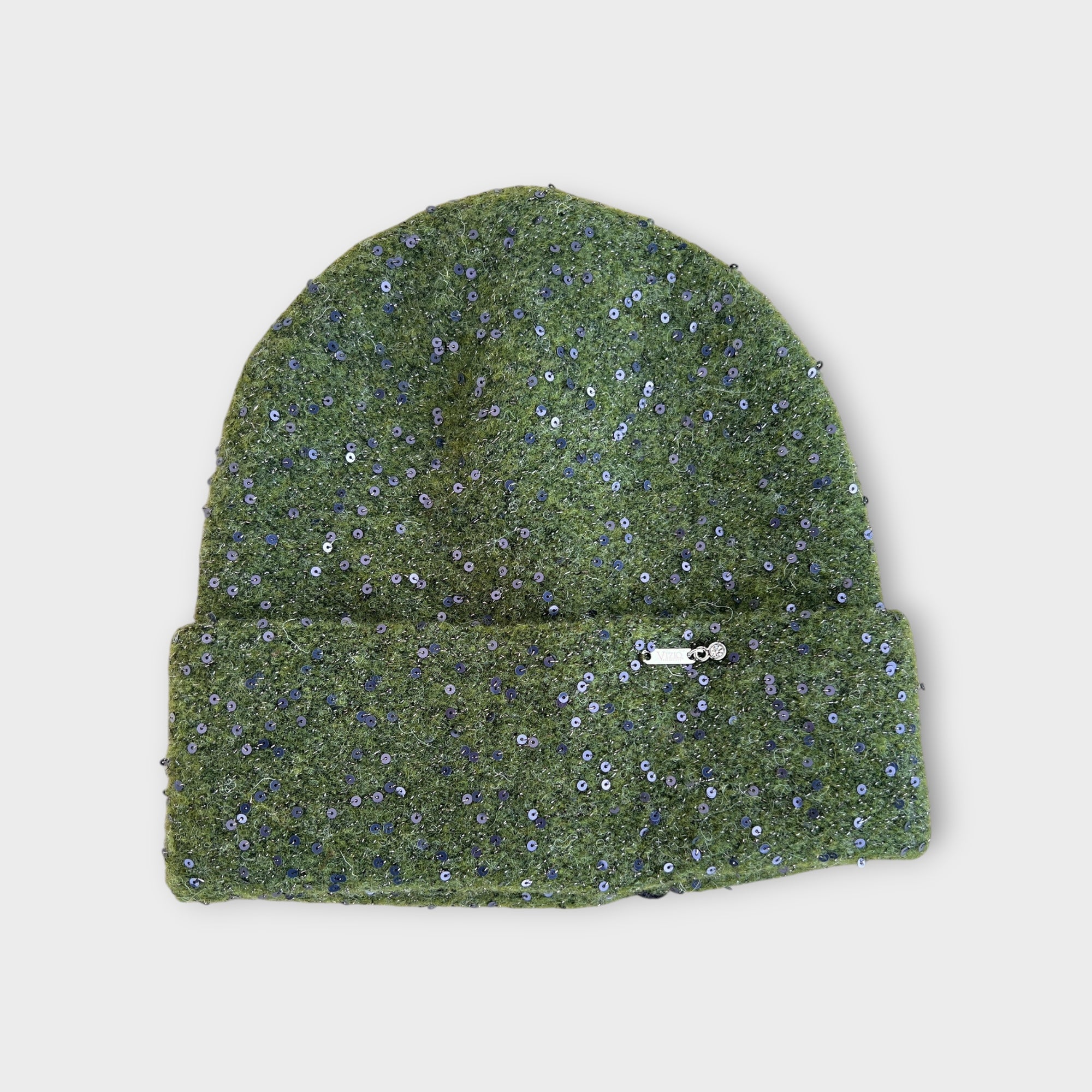 Berretto Beanie Donna In Maglia Di Lana Con Risvolto E Pailettes