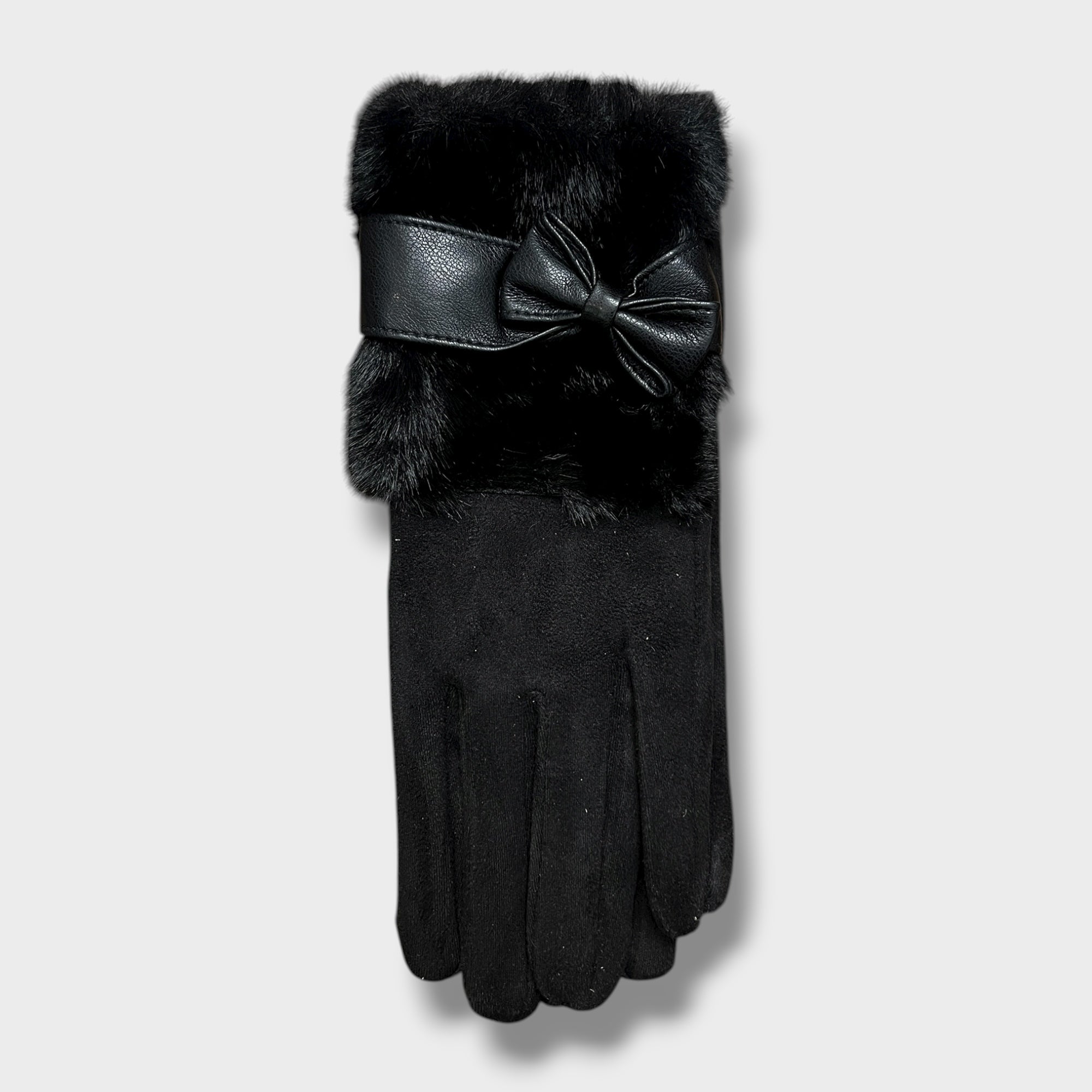 Guanti Donna Touch Screen Con Fiocco e Dettaglio In Pelliccia